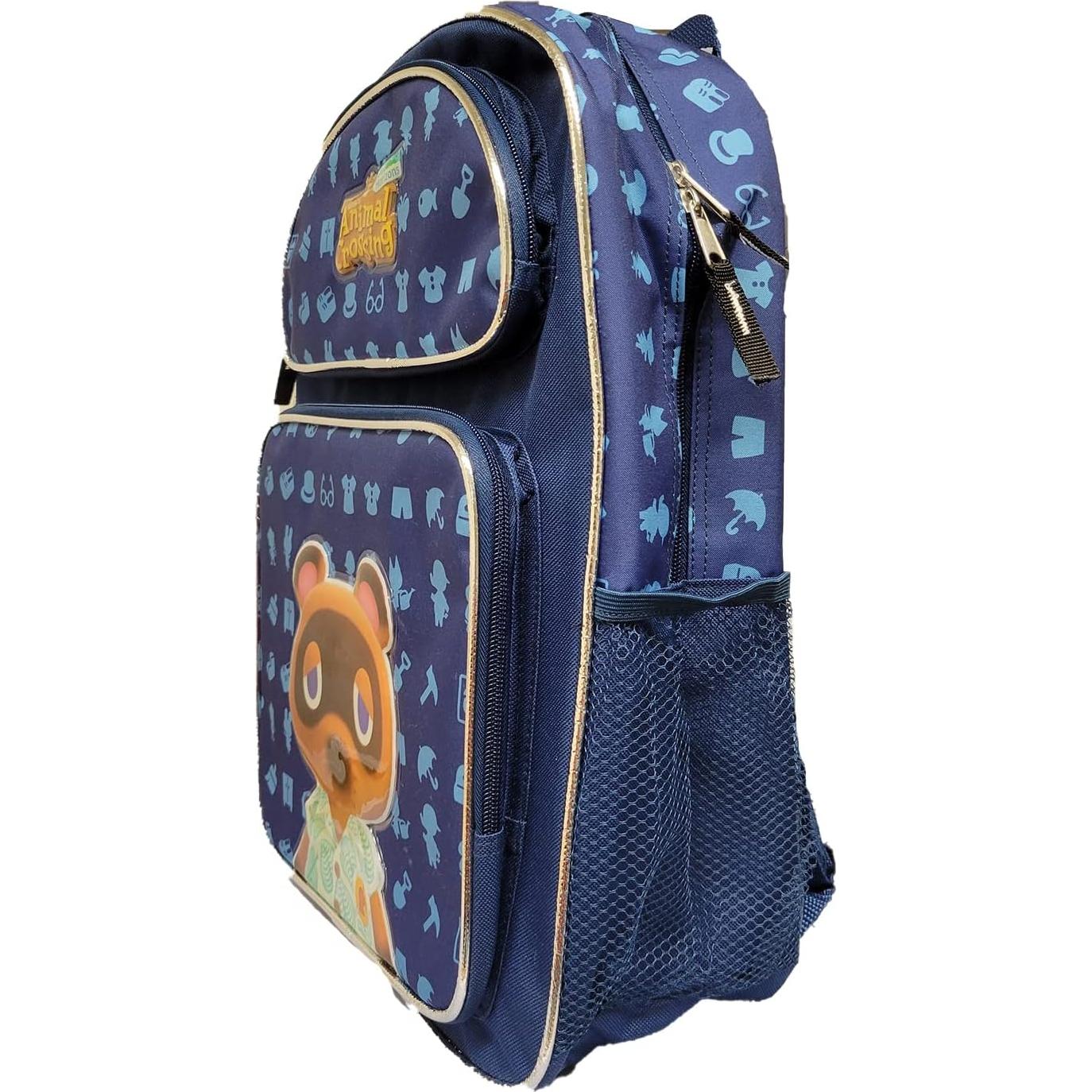 Mochila Grande Animal Crossing AI 40 cm Azul con Bolsillos