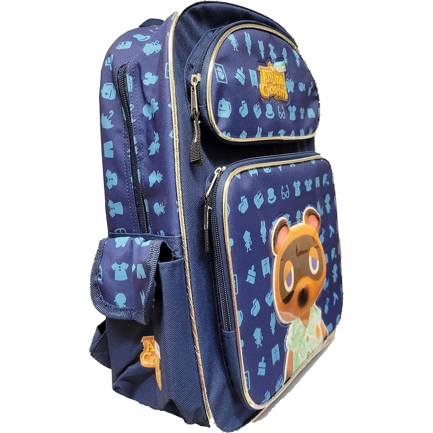 Mochila Grande Animal Crossing AI 40 cm Azul con Bolsillos