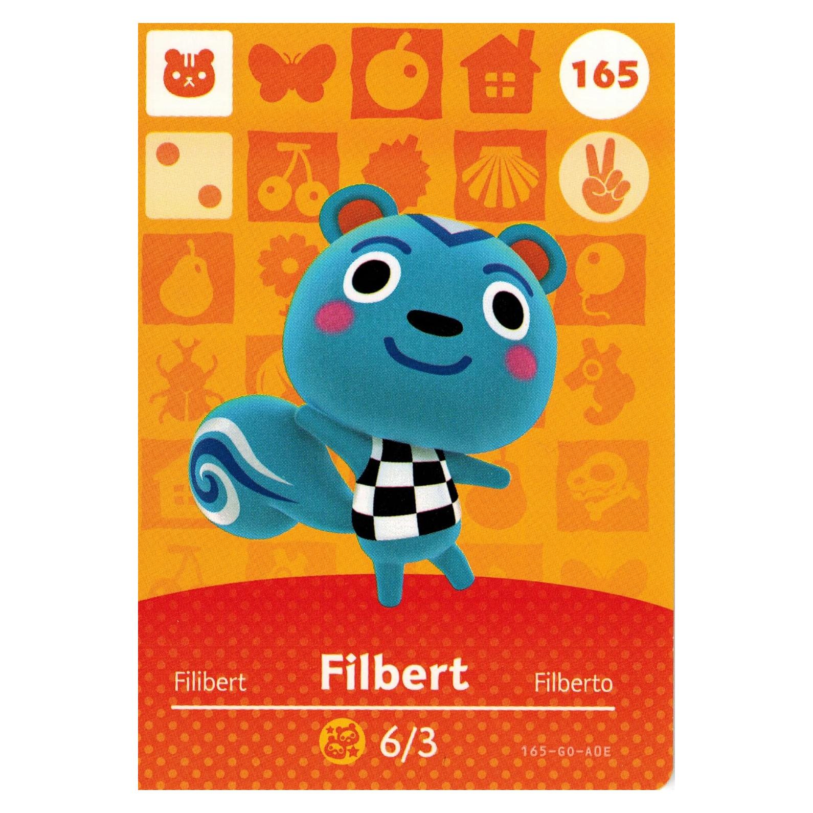 Tarjeta Amiibo Filbert 165/200 Nintendo Animal Crossing