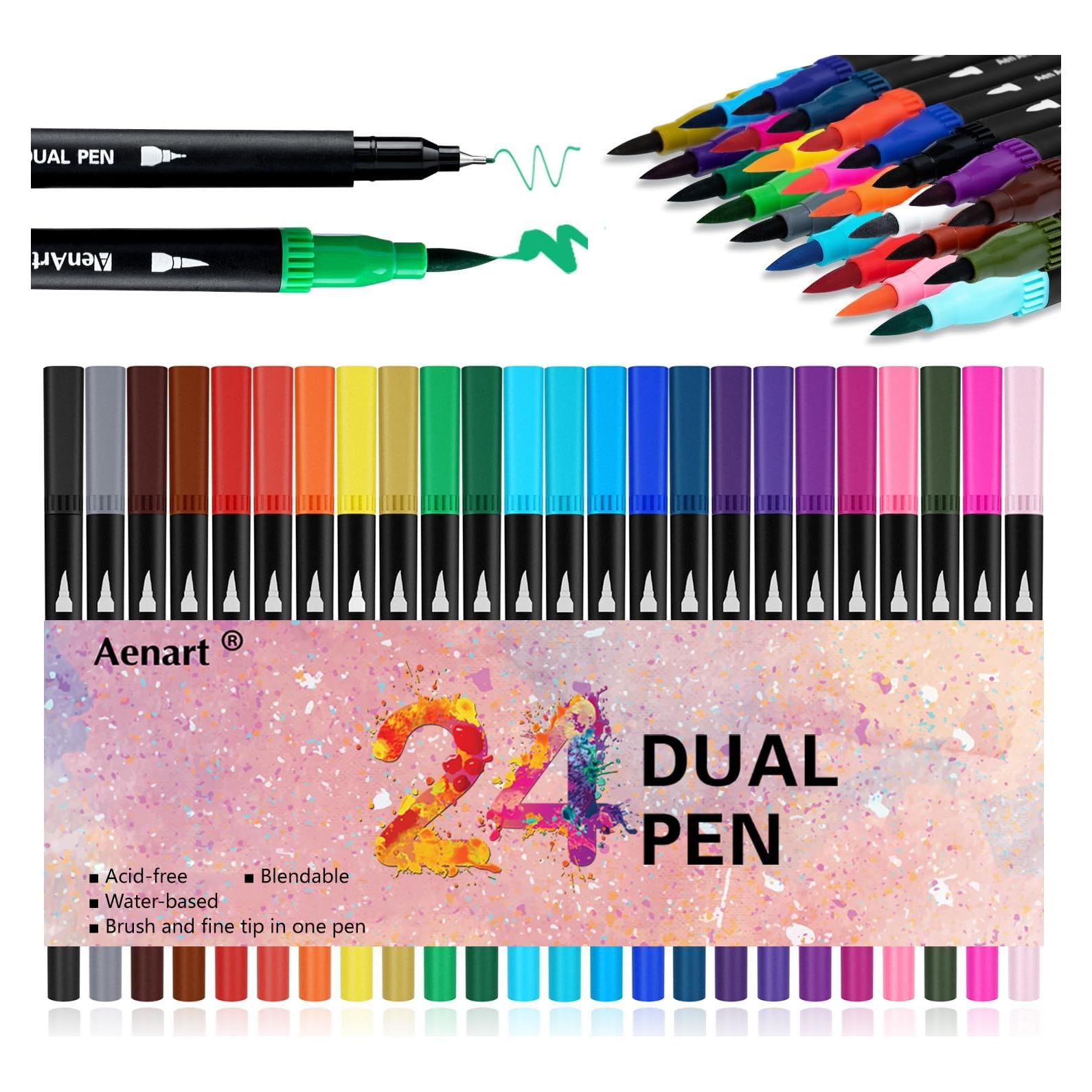 Marcadores Doble Pincel Aen Art 24 Colores Punta Fina 0.4mm