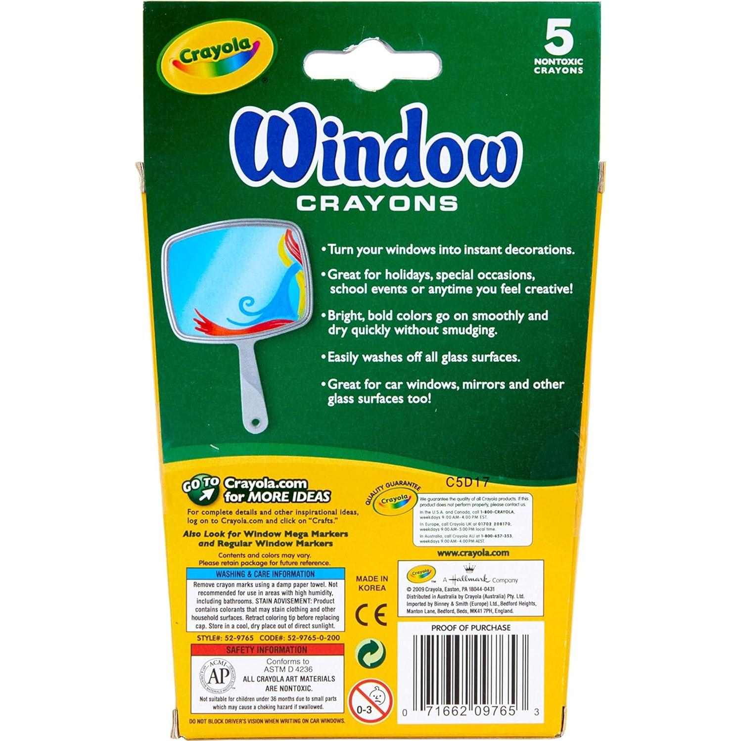 Crayones Lavables para Ventanas Crayola, 5 Colores