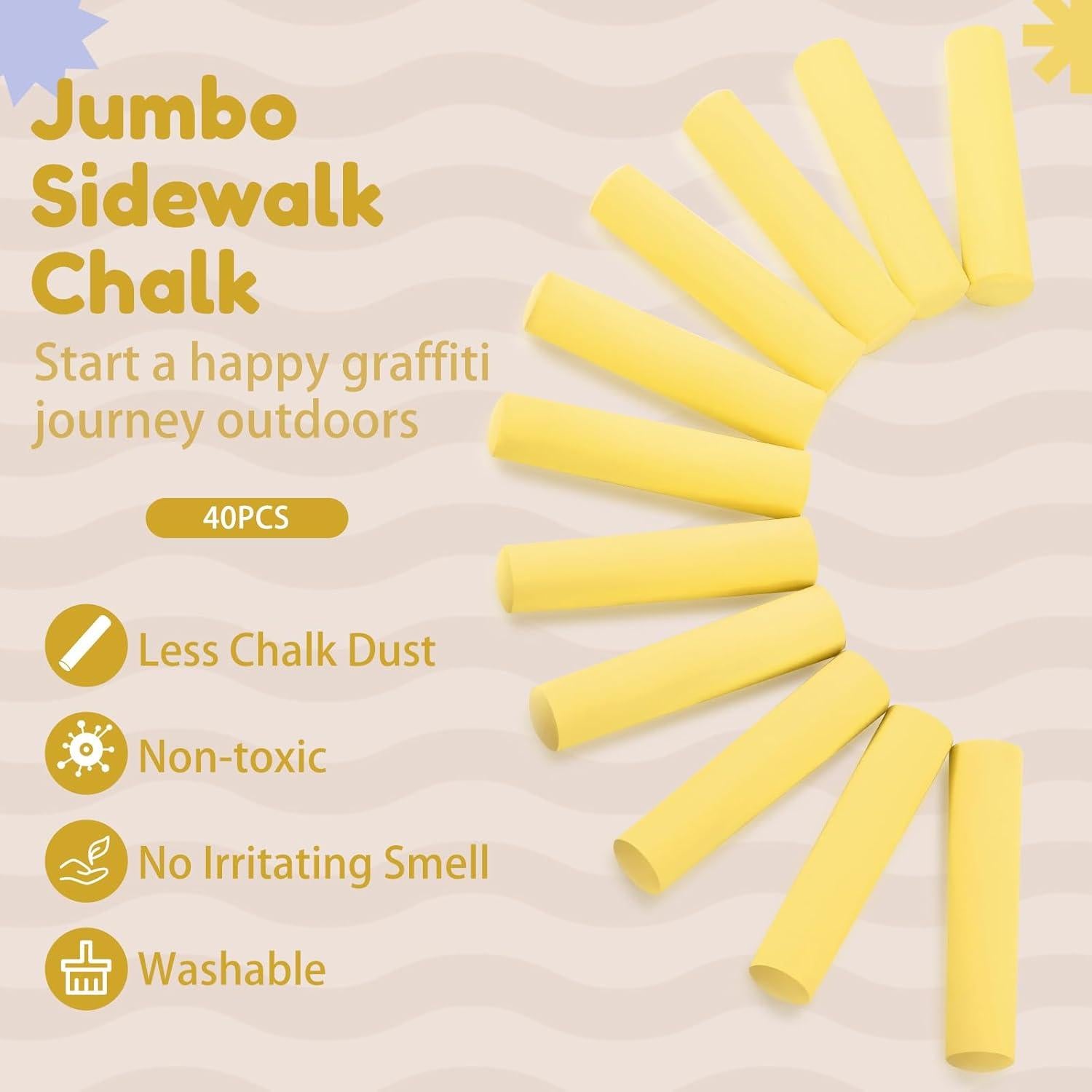 Tiza de Acera Jumbo Fulmoon 40 Pcs Amarillo Lavable