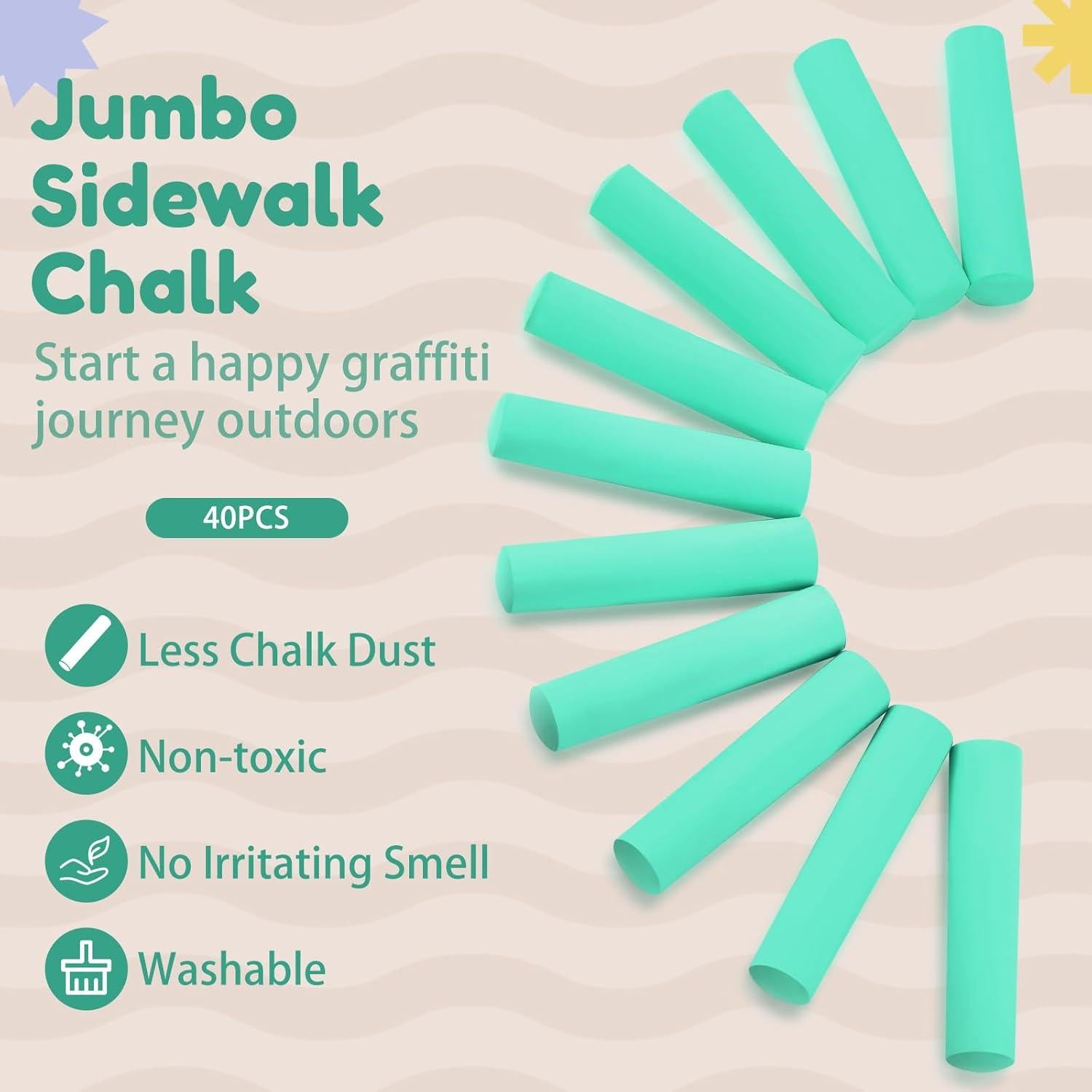 Tiza de Acera Jumbo Fulmoon 40 Pcs Verde Lavable