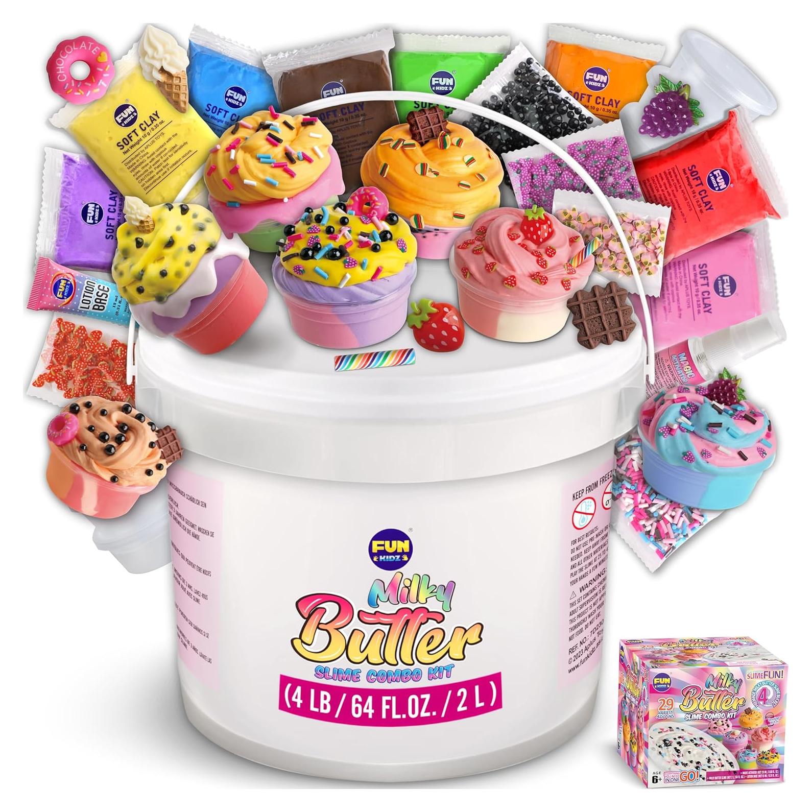 Cubo de Slime de Mantequilla Lechosa FunKidz 1.81 kg con 29 Complementos