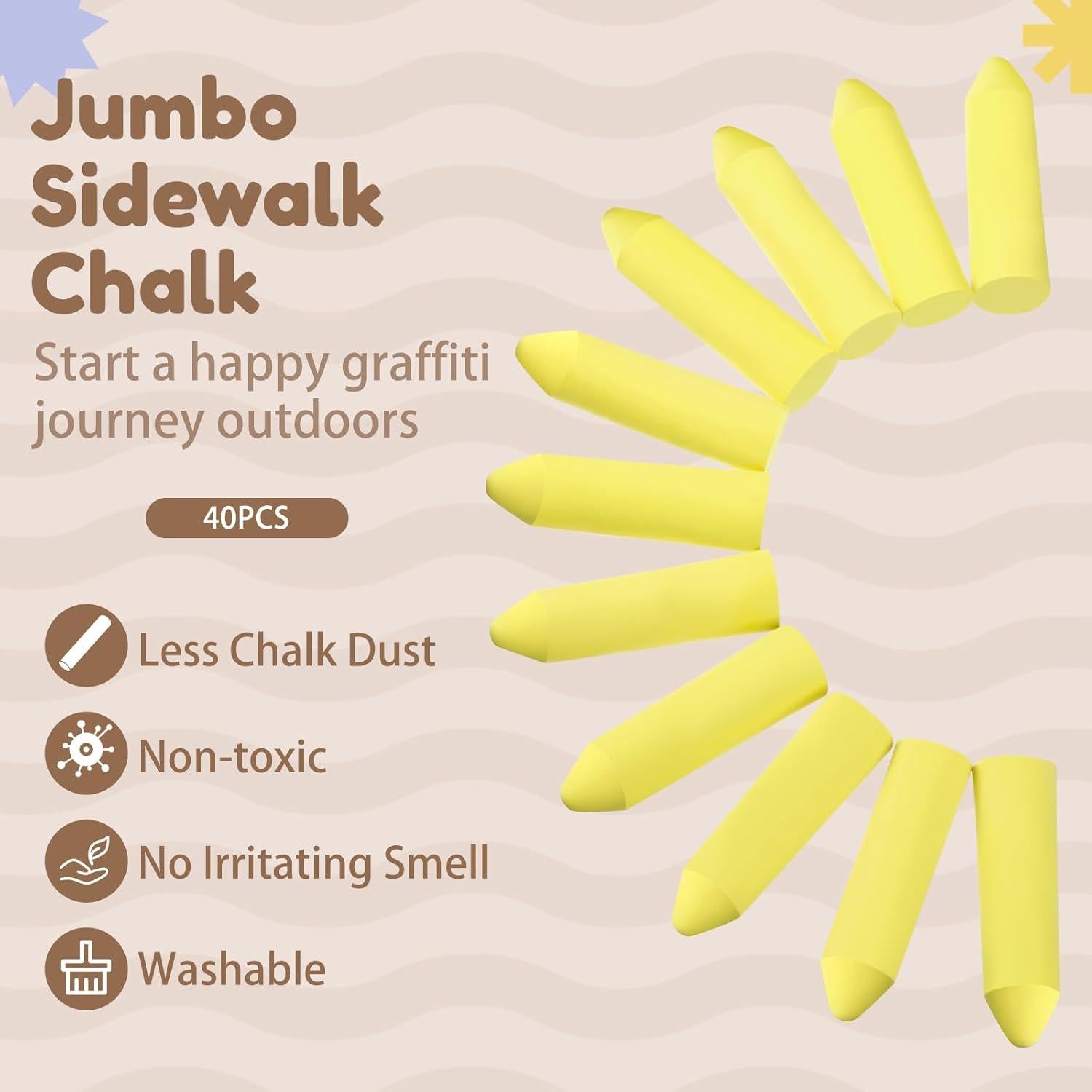 Tiza de Acera Jumbo Fulmoon 40 Pcs Amarillo Lavable