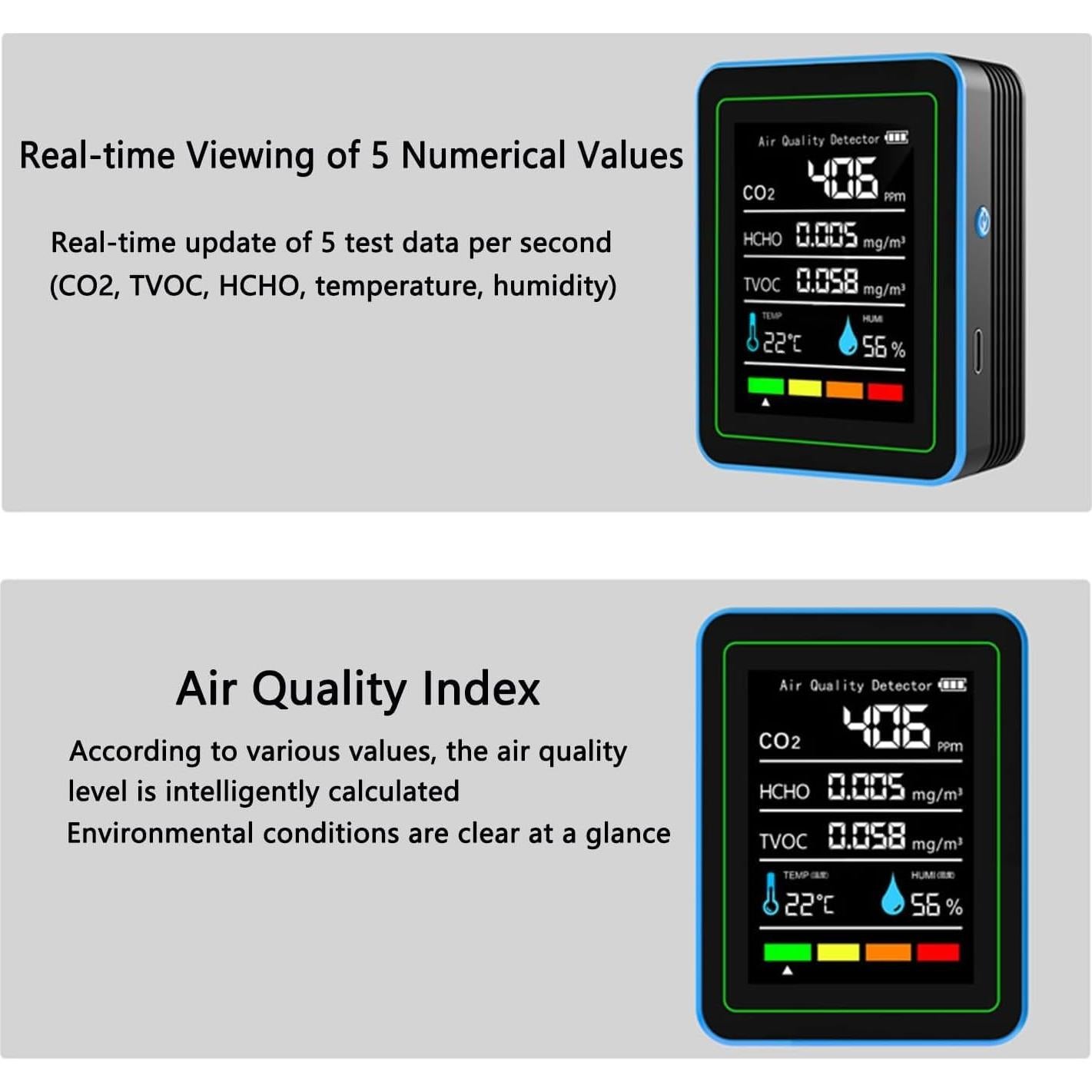 Monitor de Calidad del Aire 5 en 1 RISOON ZN-MT25 Portátil