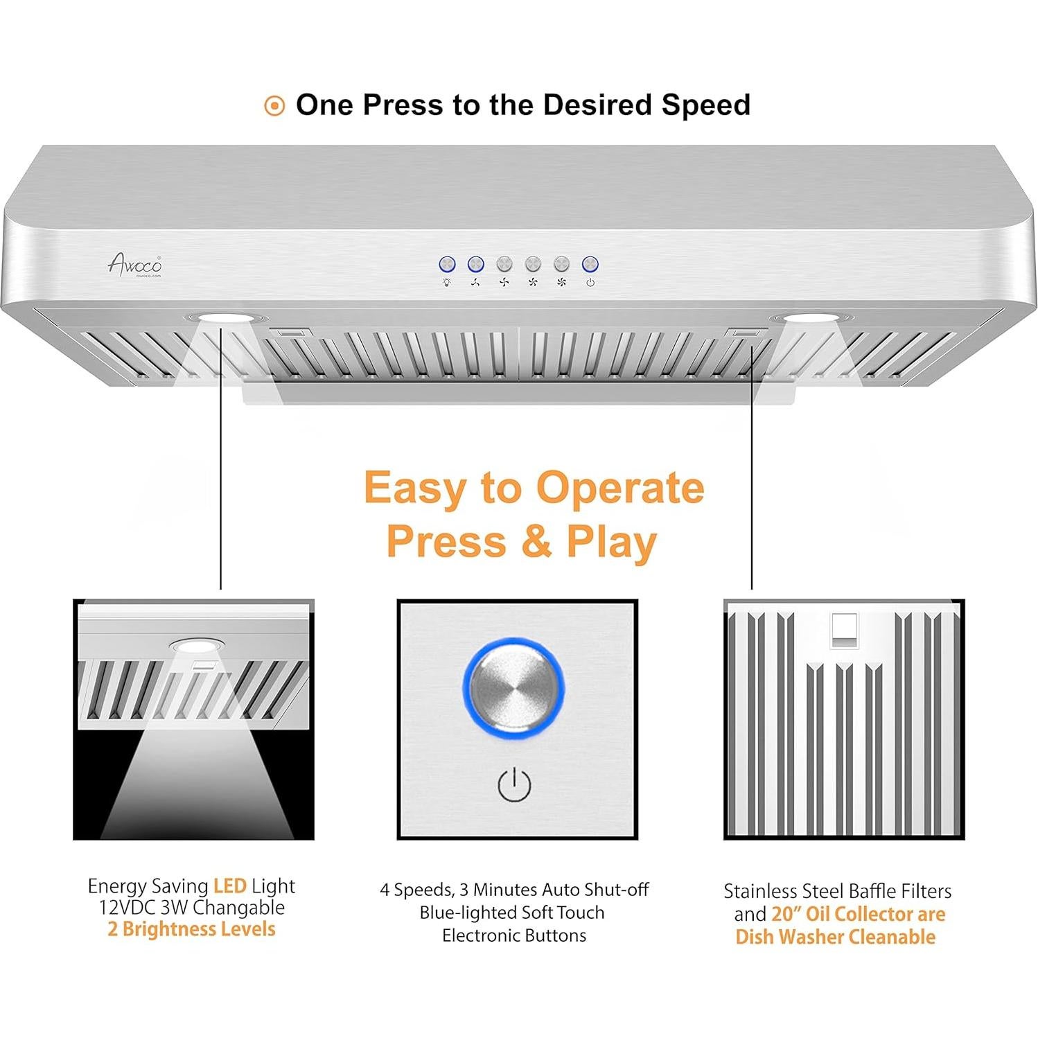 Campana de Ventilación Bajo Gabinete Awoco RH-R06-30 76.2 cm