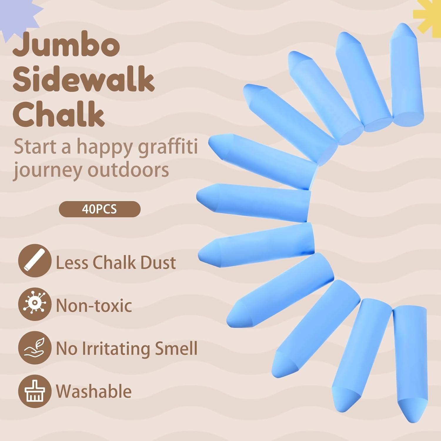 Tiza de Acera Jumbo Fulmoon 40 Pcs No Tóxica Azul