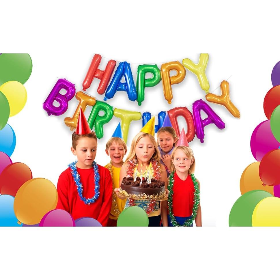 Banner de Globos de Cumpleaños Arcoíris KALOR 16" Reutilizables
