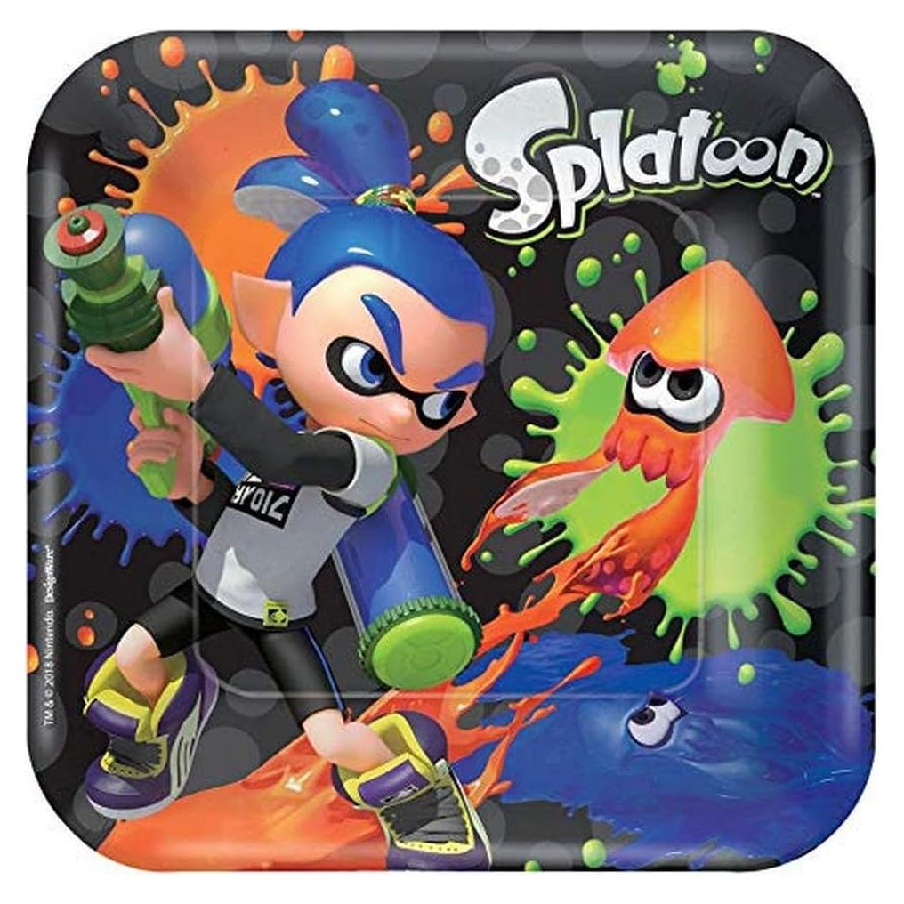 Platos Cuadrados Desechables Amscan Splatoon 18 cm - 8 Pcs