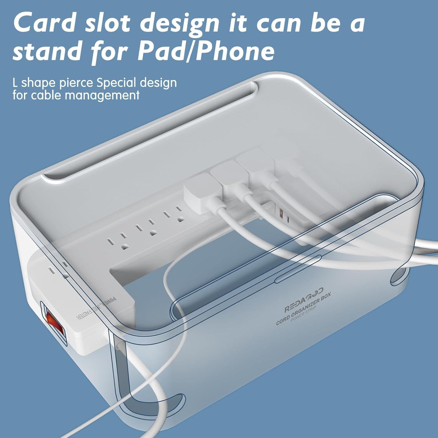 Regleta Redagod 8 Salidas 3 USB 2m con Caja Organizador