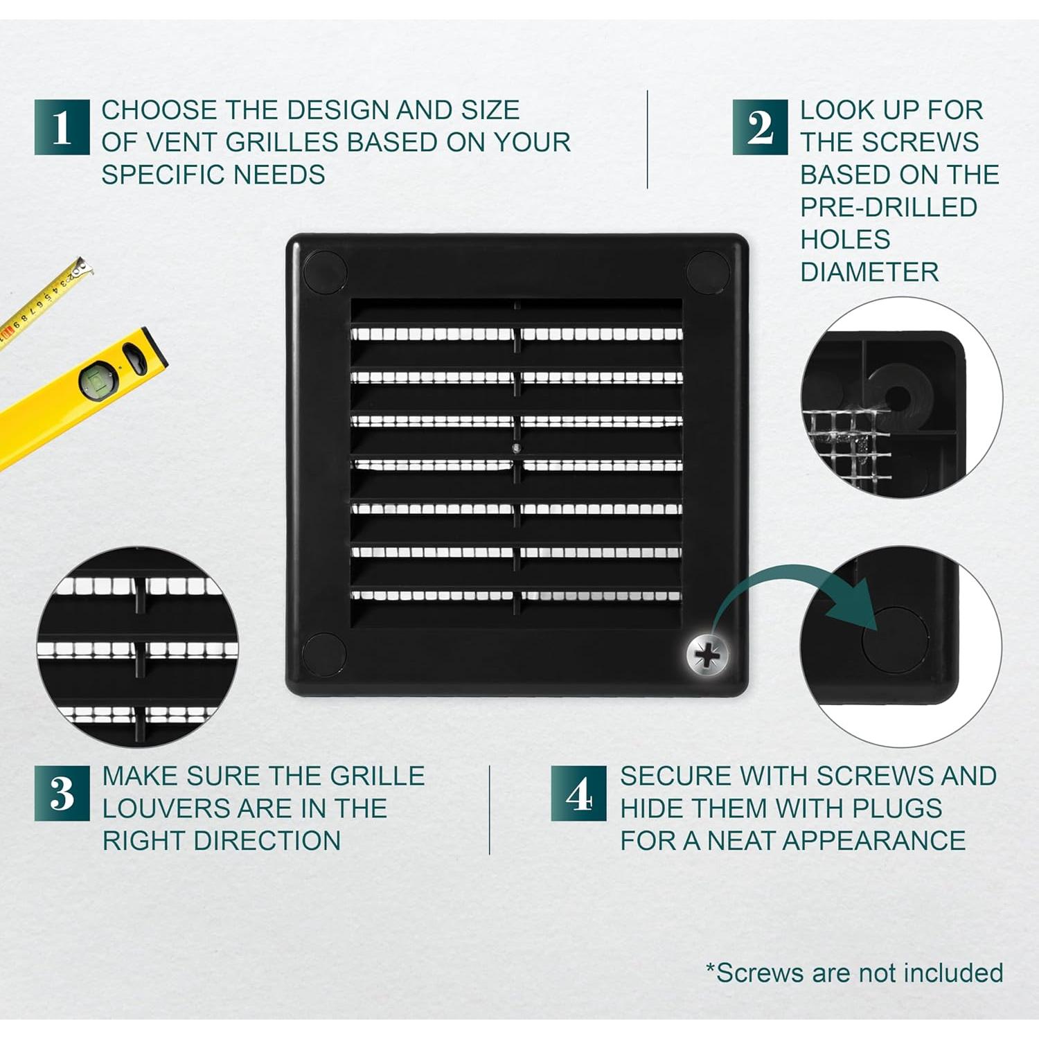 Rejilla de Ventilación Cuadrada ECOPRO VENT 100mm x 100mm Negra