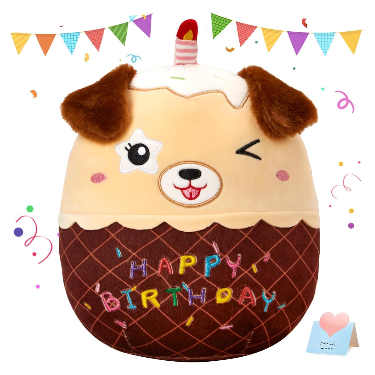 Almohada de Peluche Perro Pastel de Cumpleaños CozyWorld 35 cm