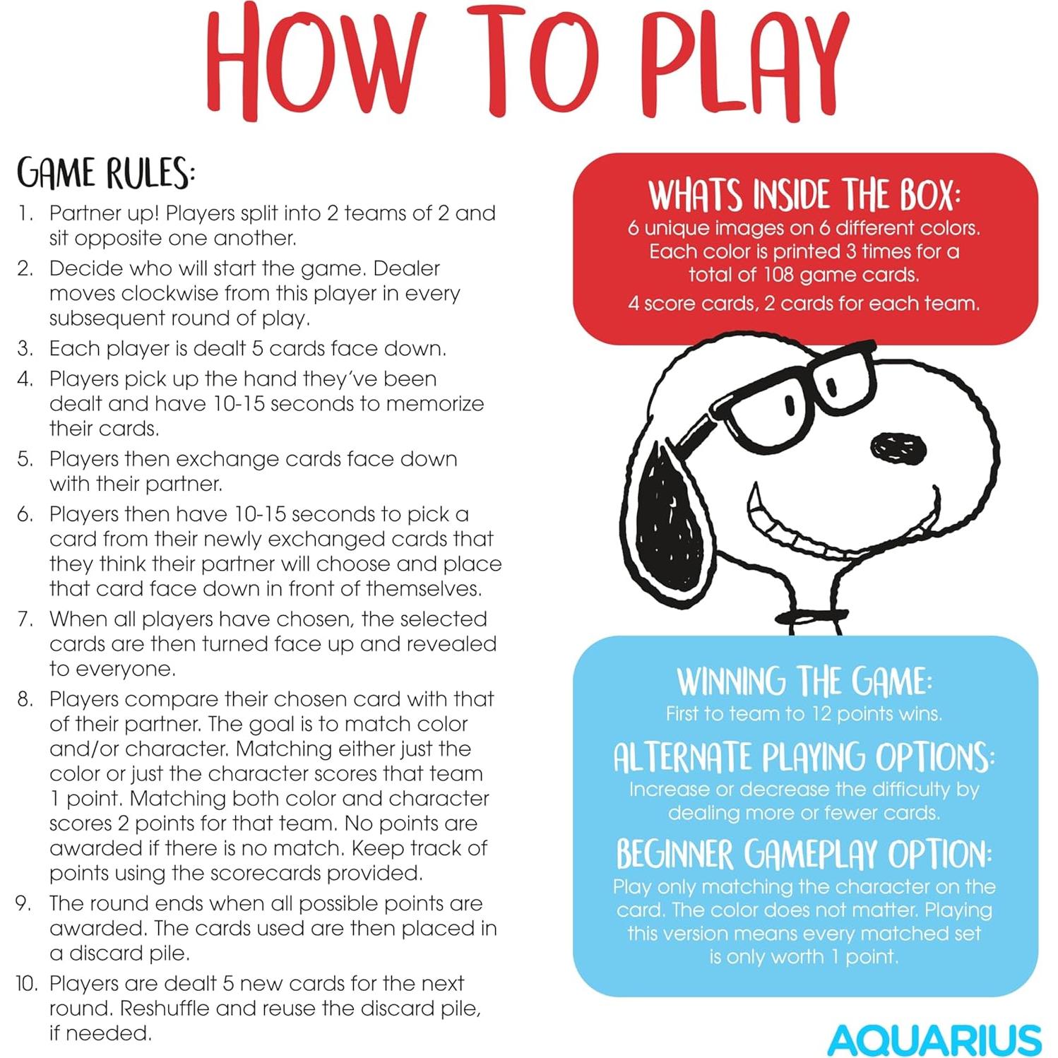 Juego de Cartas de Memoria Peanuts Aquarius - 4 Jugadores