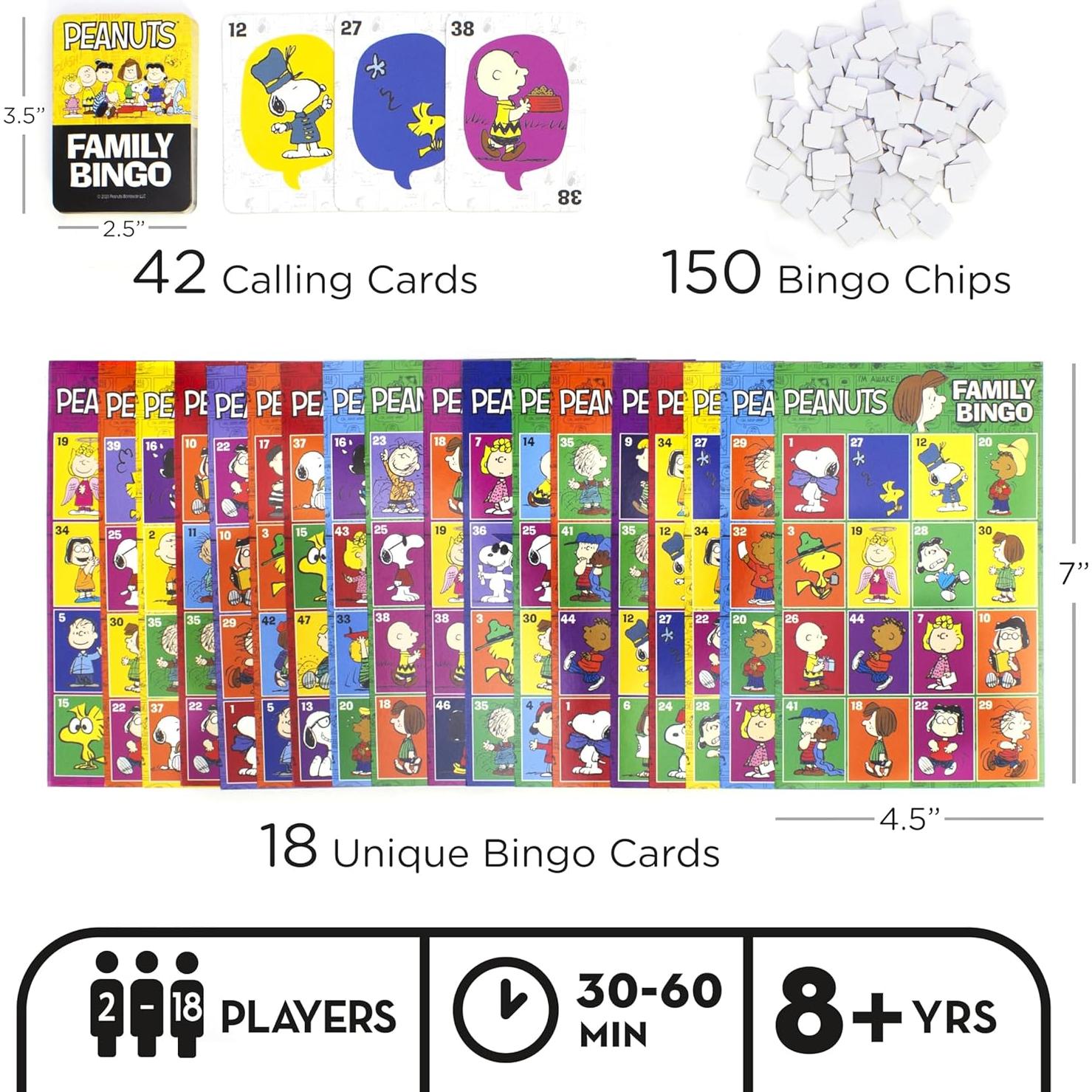 Juego de Bingo Peanuts Aquarius - 18 Tarjetas, 2-4 Jugadores