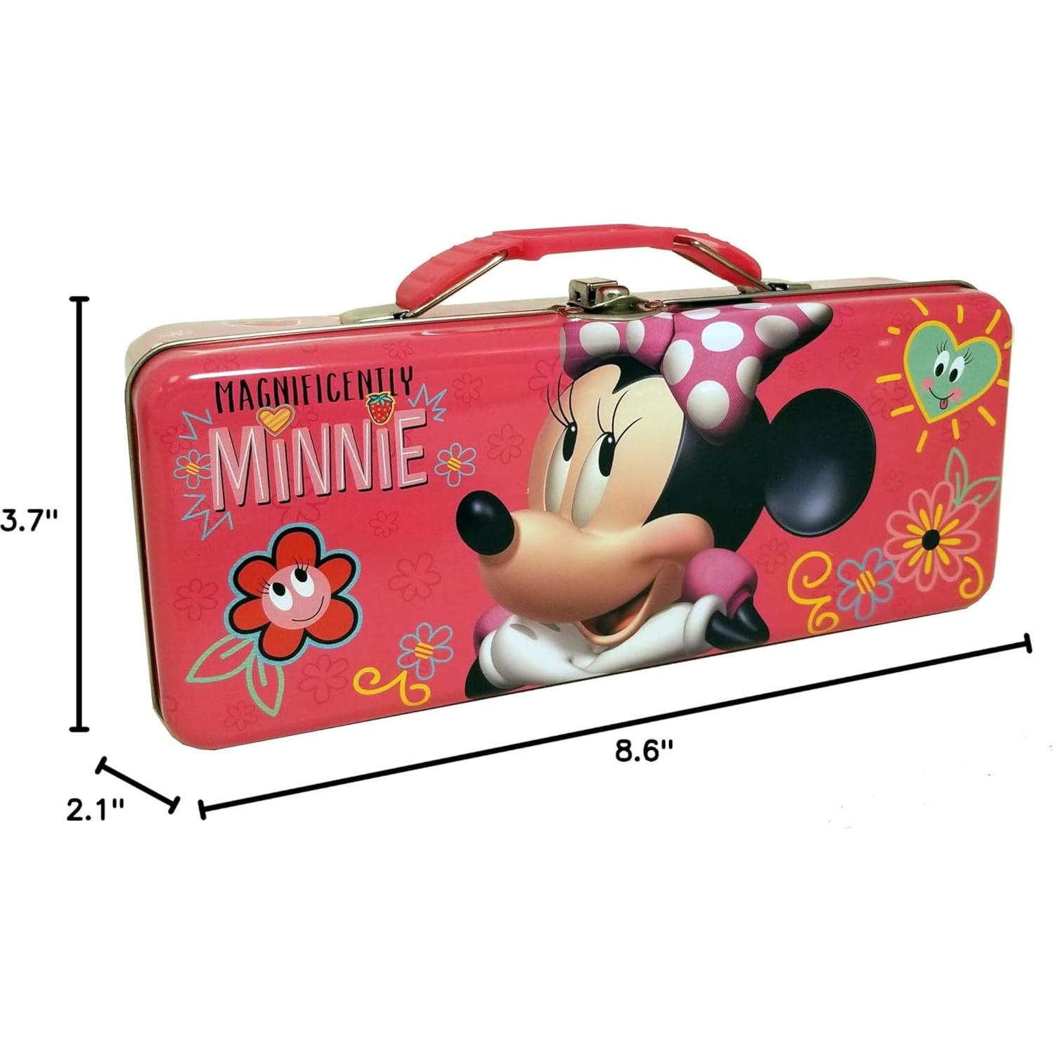 Caja de Lápices de Lata Rosa Minnie con Asa y Cierre