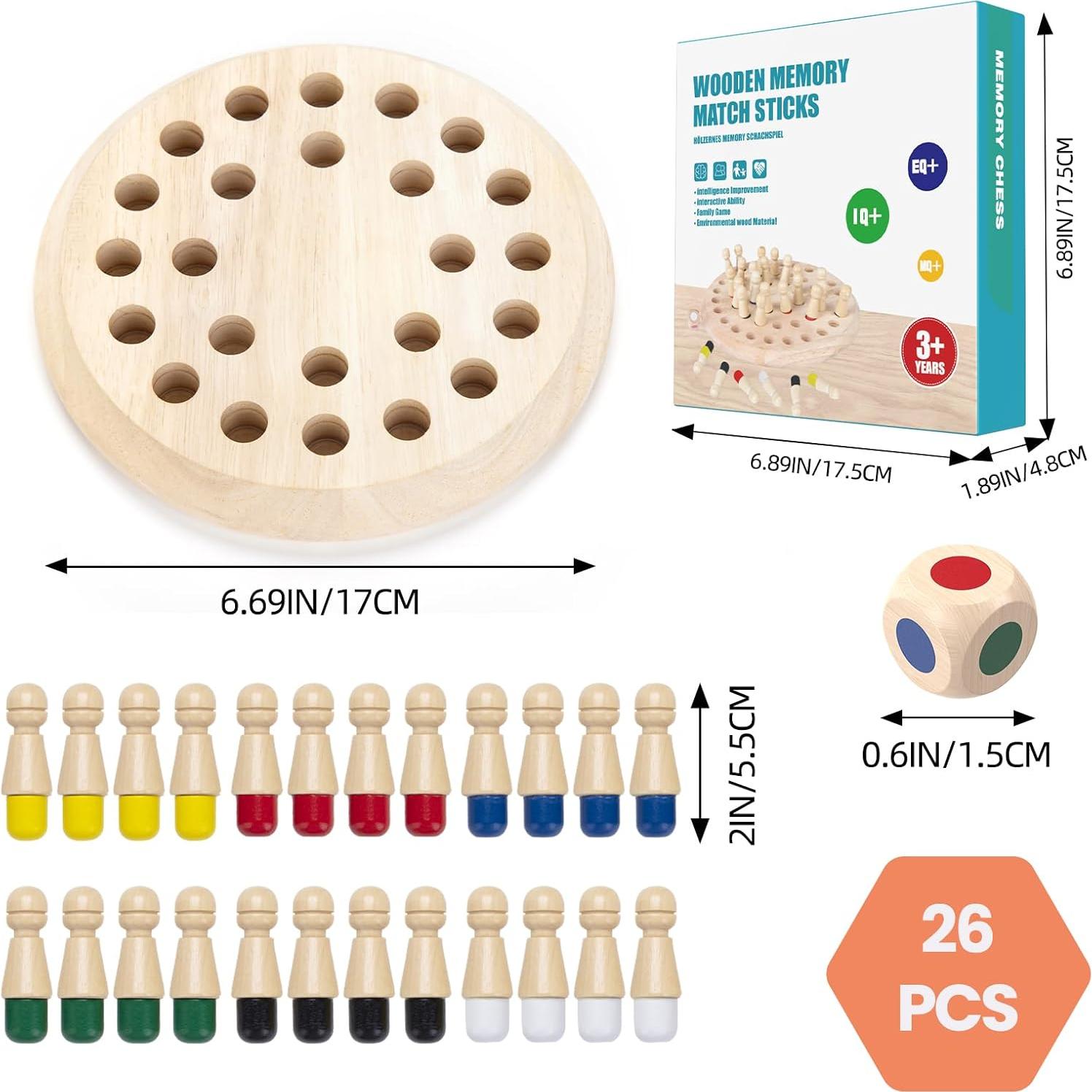 Juego de Memoria de Ajedrez de Madera Hirger 16.8 cm para Niños