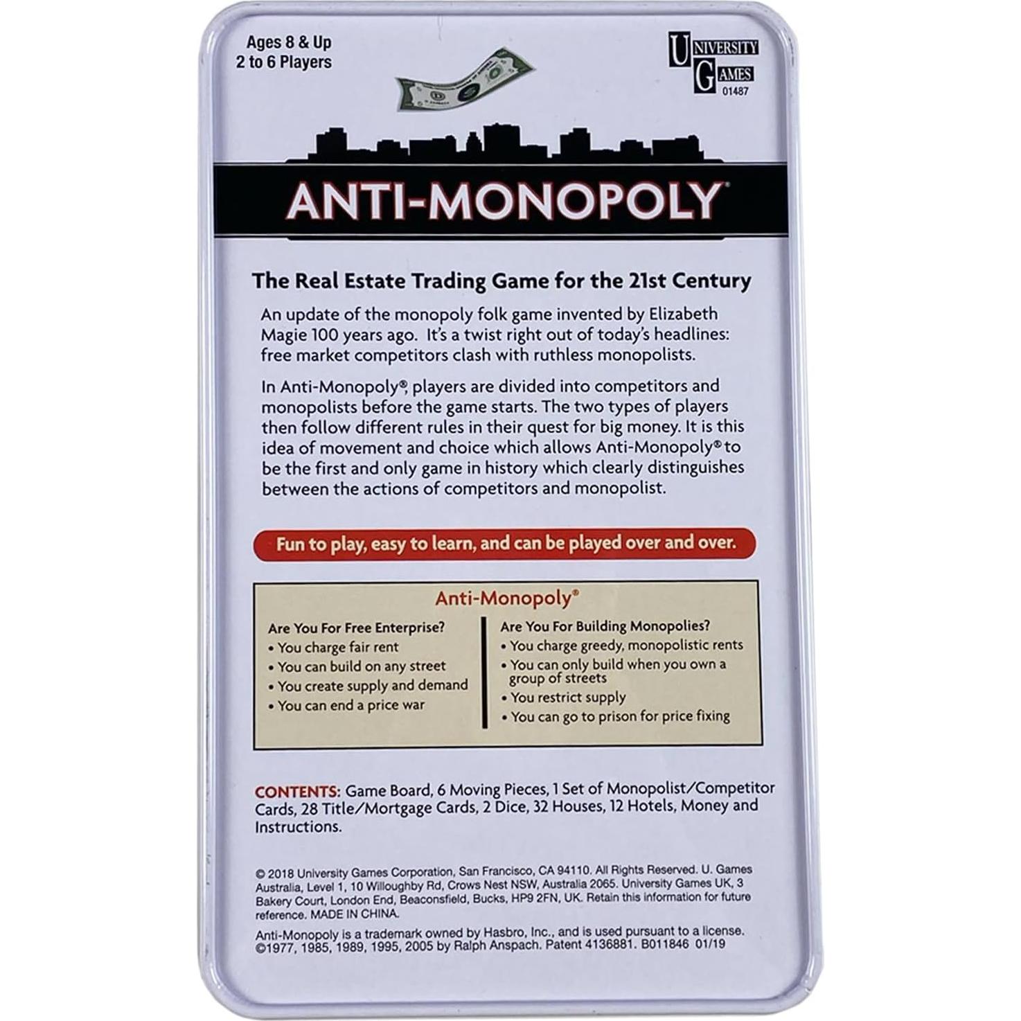 Juego Anti-Monopolio en Lata de Viaje University Games 2-4 Jugadores