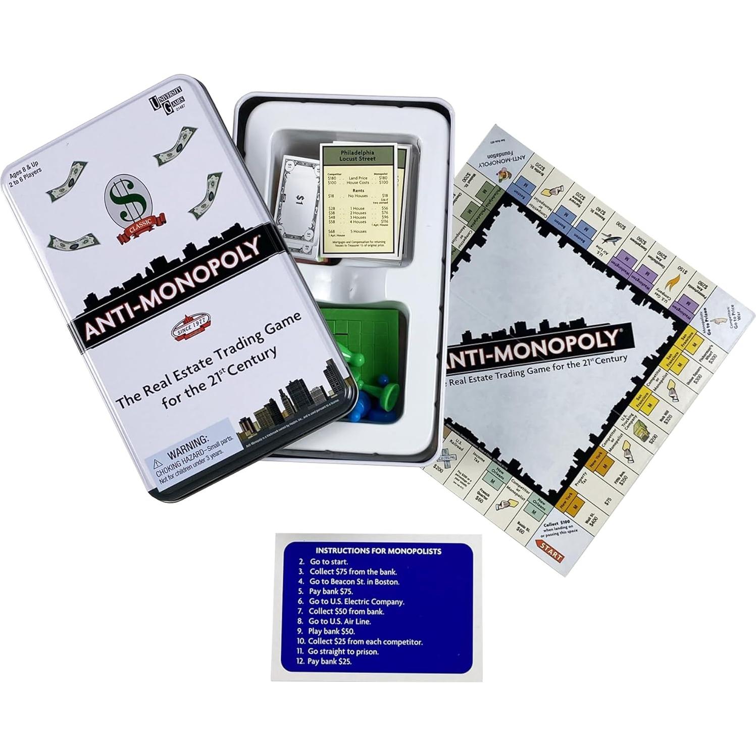 Juego Anti-Monopolio en Lata de Viaje University Games 2-4 Jugadores