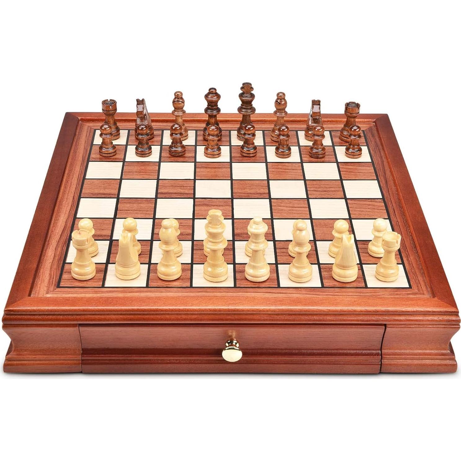 Juego de Ajedrez Magnético de Madera AMEROUS 32.5 cm con 2 Cajones