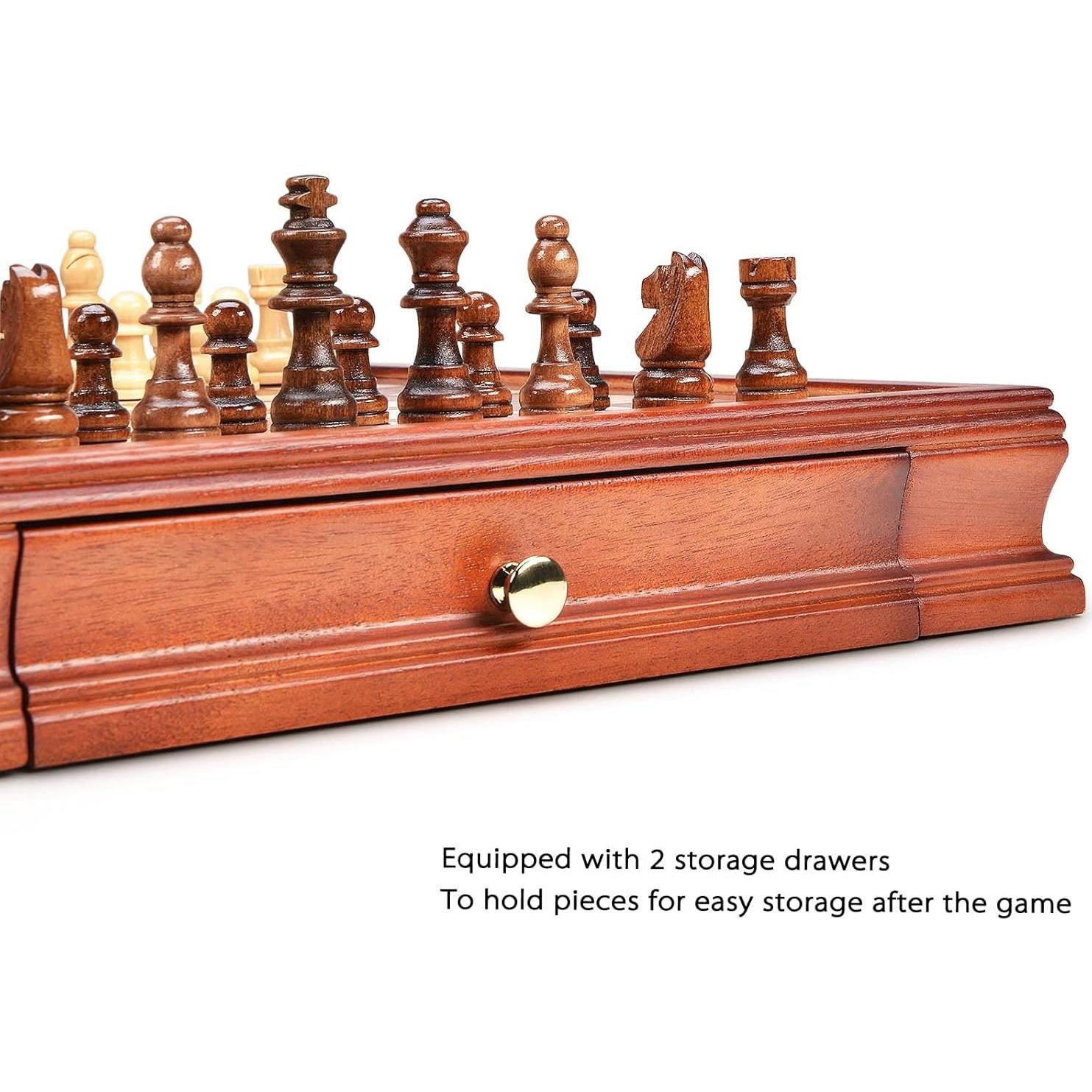 Juego de Ajedrez Magnético de Madera AMEROUS 32.5 cm con 2 Cajones