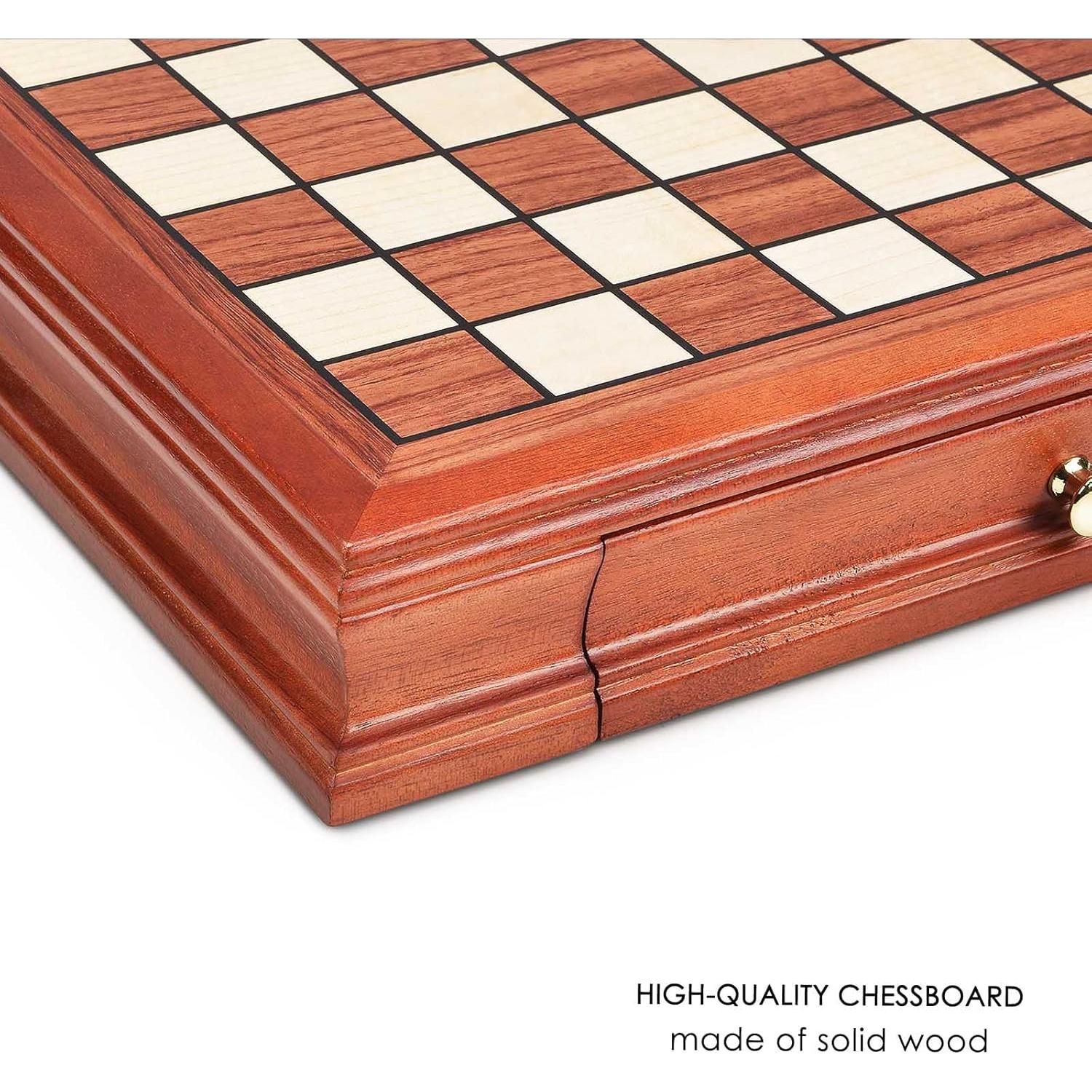 Juego de Ajedrez Magnético de Madera AMEROUS 32.5 cm con 2 Cajones