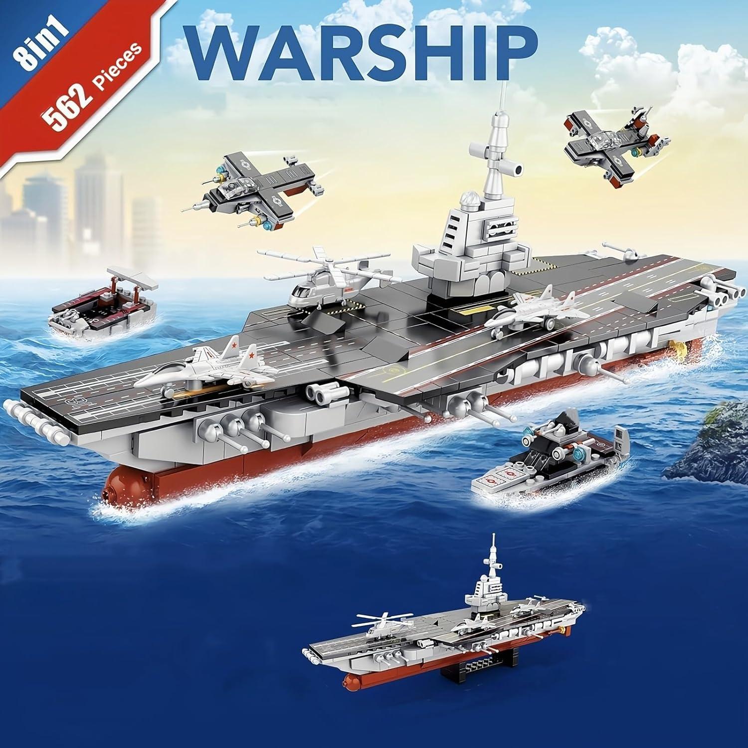 Juego de Construcción Portaaviones WW2 8 en 1 WULOBOOI 562 Piezas