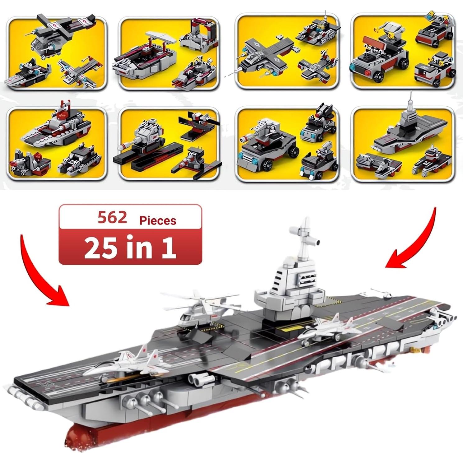 Juego de Construcción Portaaviones WW2 8 en 1 WULOBOOI 562 Piezas