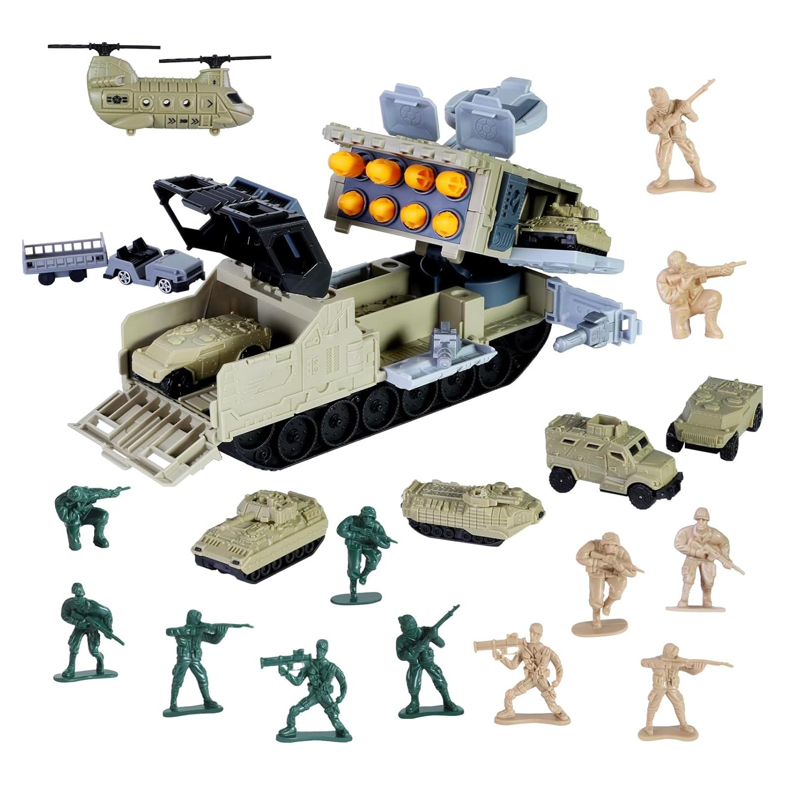 Juego de Juguetes Militares FANELEQU - Camiones, Tanque, Helicóptero