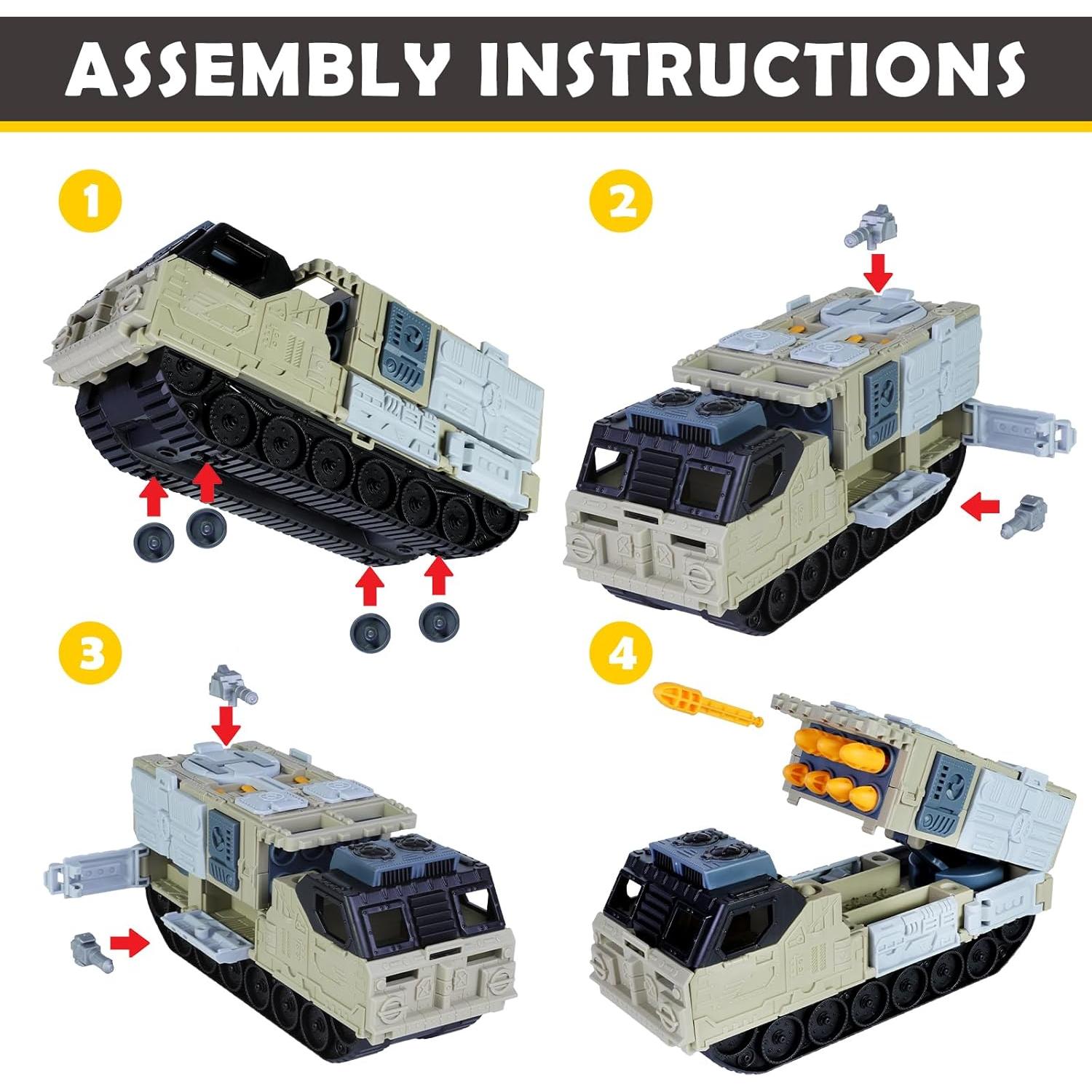 Juego de Juguetes Militares FANELEQU - Camiones, Tanque, Helicóptero