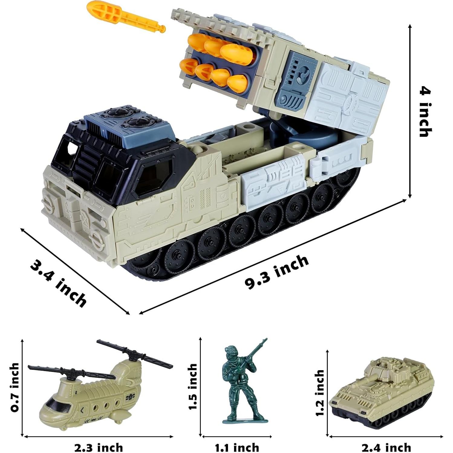Juego de Juguetes Militares FANELEQU - Camiones, Tanque, Helicóptero