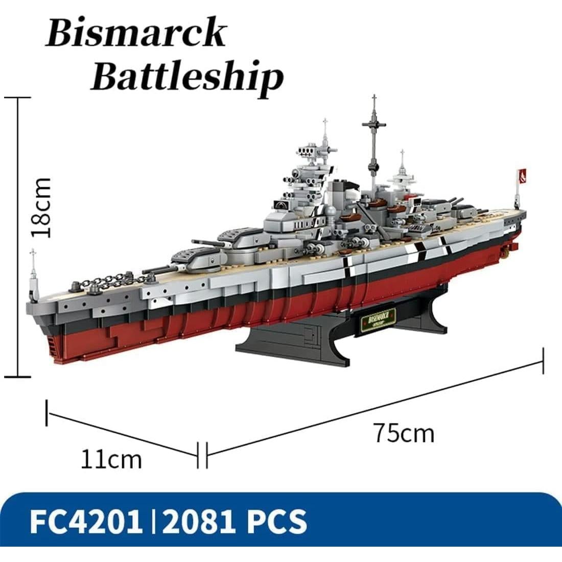 Set de Bloques de Construcción Acorazado Bismarck FULHOLPE 2081 Piezas