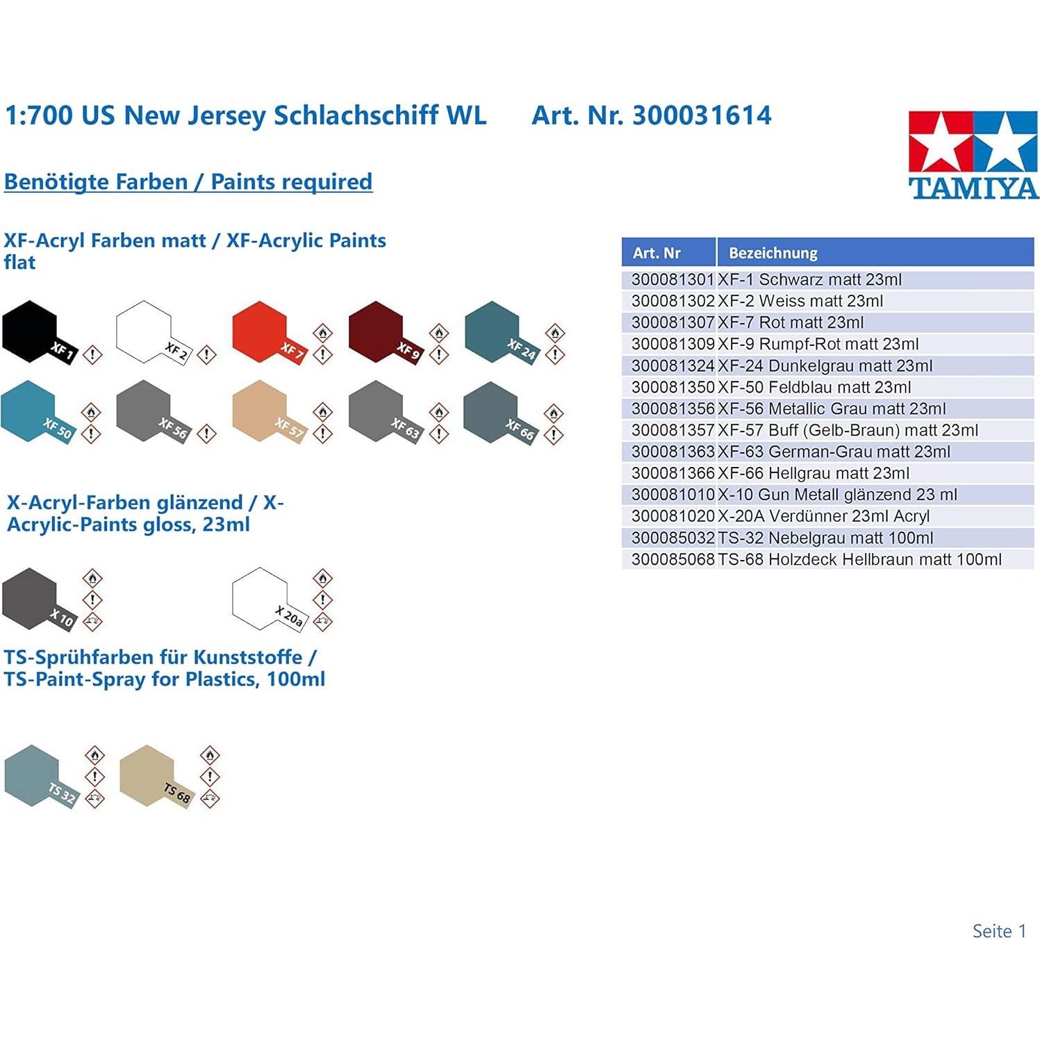 Kit de Modelo Acorazado Tamiya New Jersey 1/700 Plástico