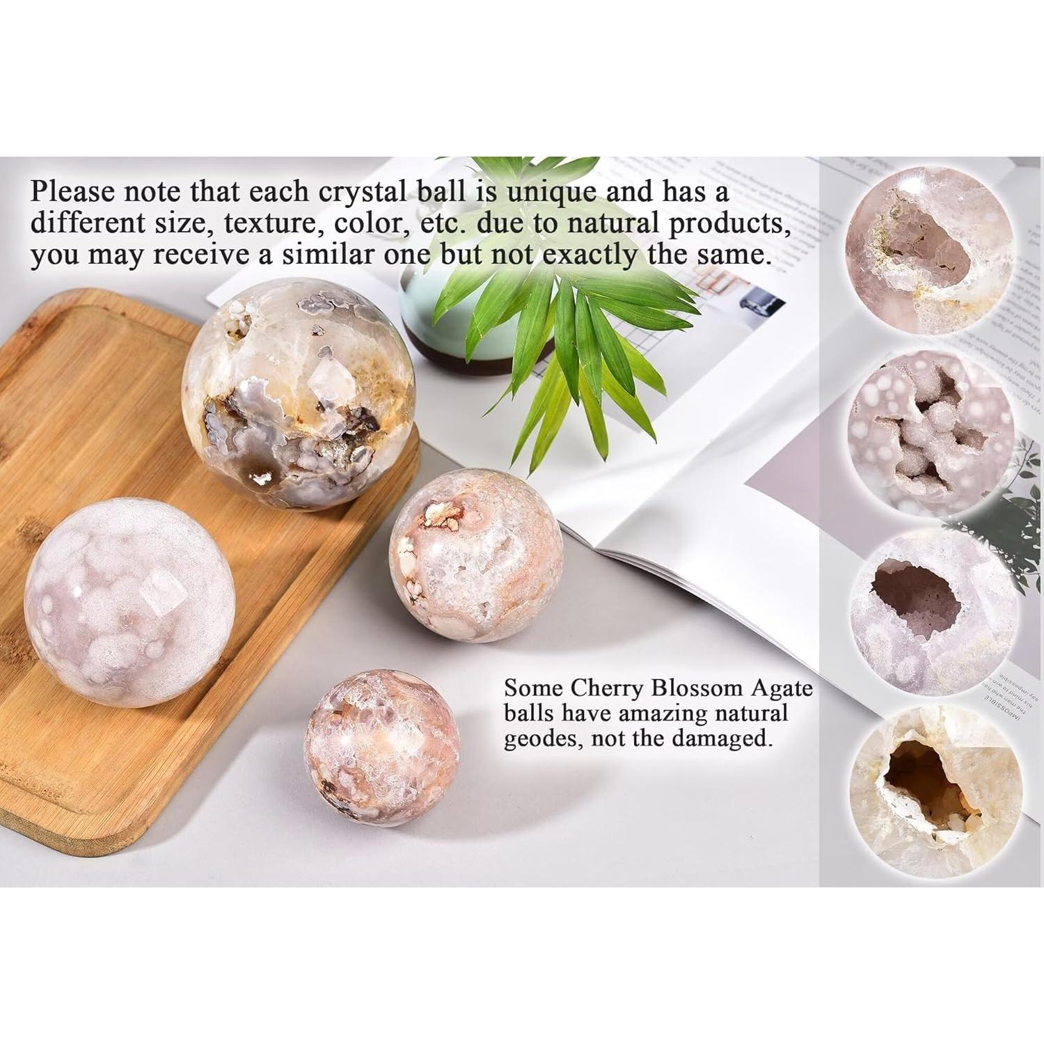 Bola de Cristal Ágata Flor de Cerezo CNYANFEI 60-70mm