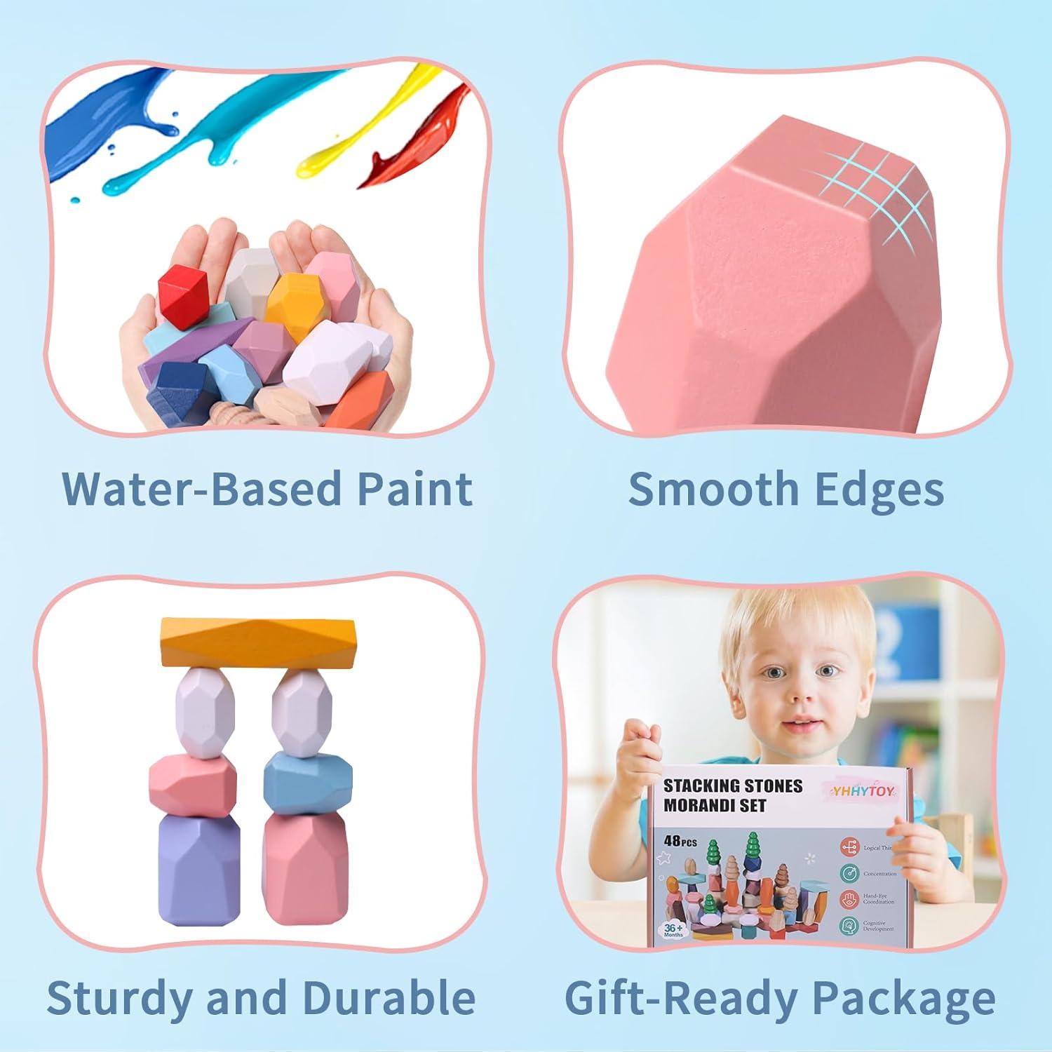 48 Piezas Bloques de Construcción de Madera YHHYToy Morandi