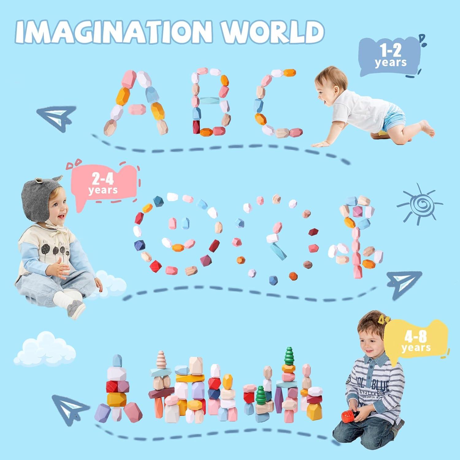 48 Piezas Bloques de Construcción de Madera YHHYToy Morandi