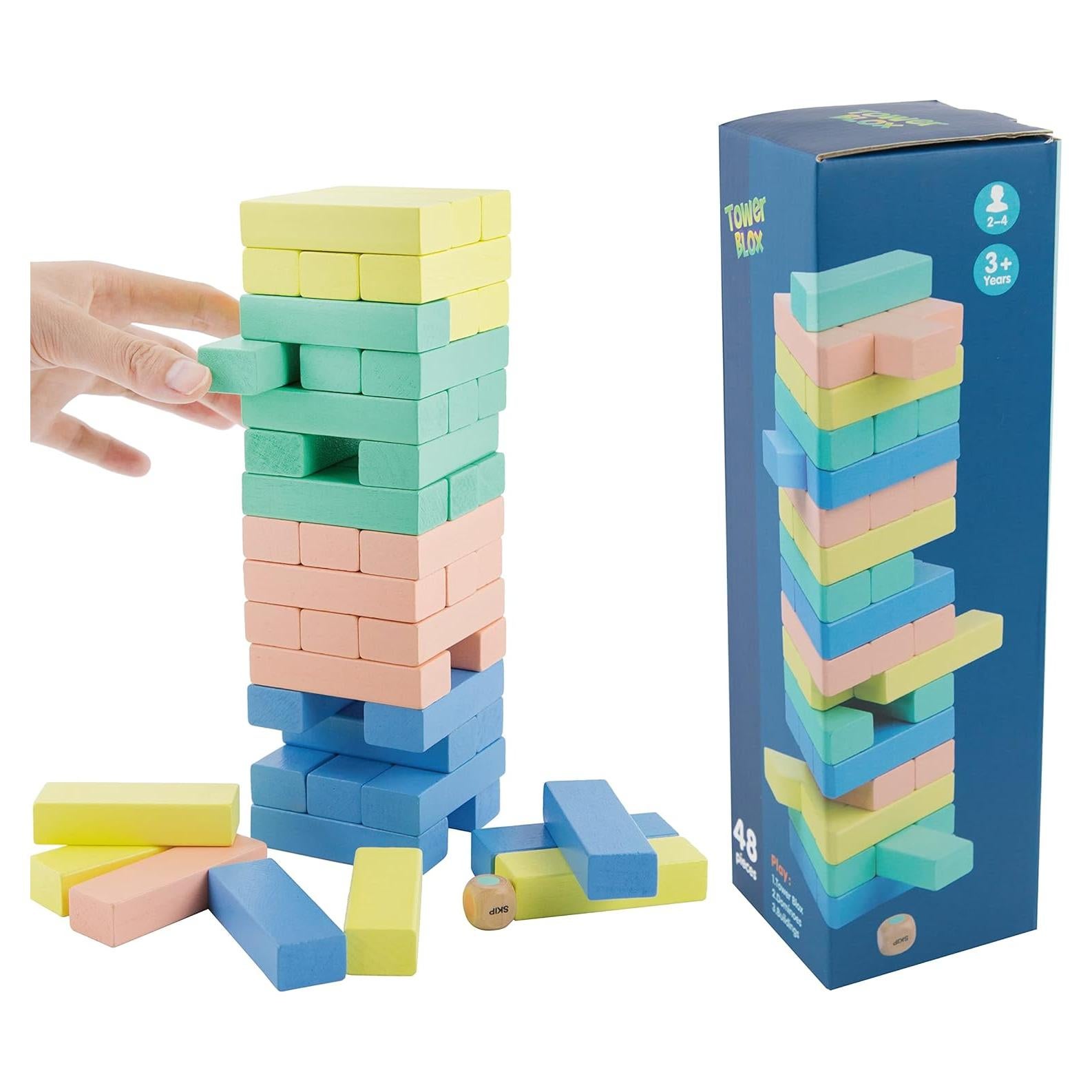 Juego de Bloques de Caída Evmark - 48 Piezas de Madera Pastel