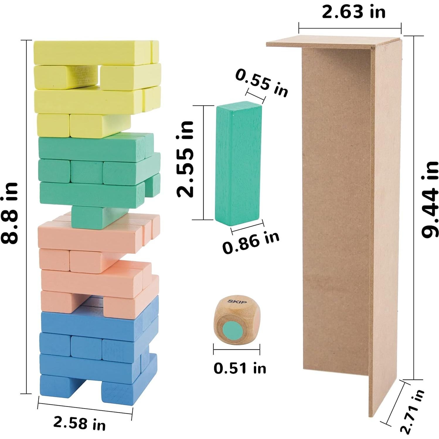 Juego de Bloques de Caída Evmark - 48 Piezas de Madera Pastel