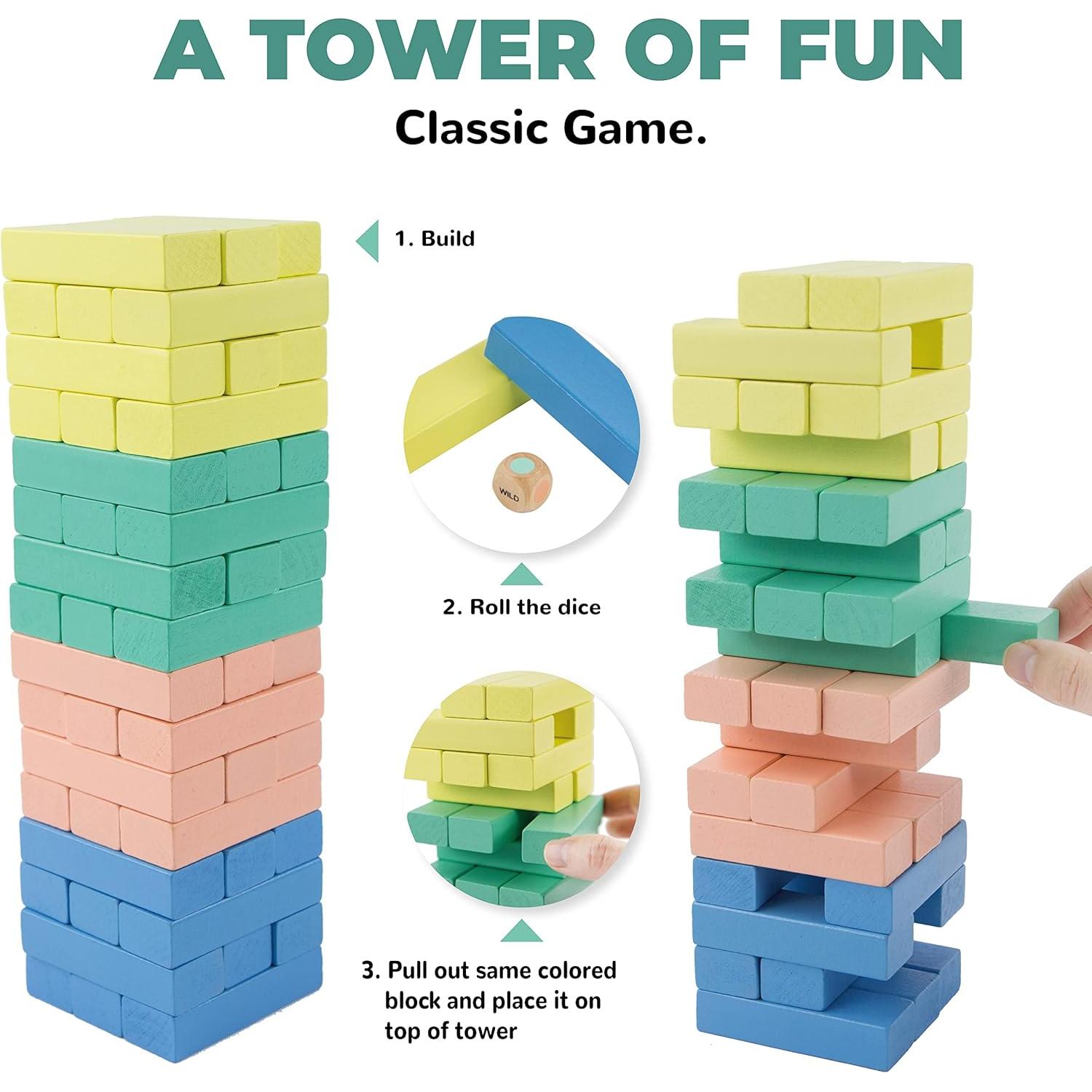 Juego de Bloques de Caída Evmark - 48 Piezas de Madera Pastel