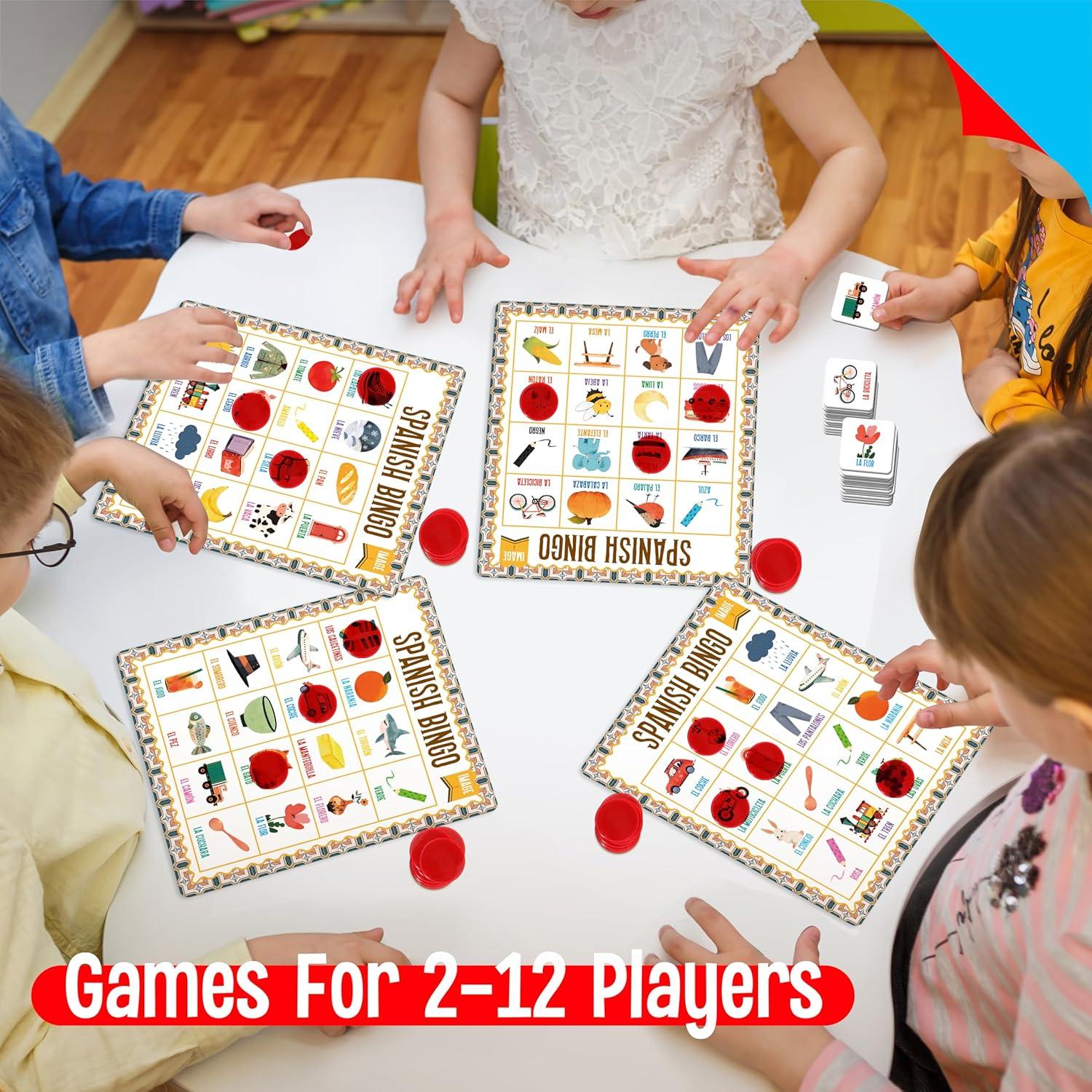 Juego de Bingo Bilingüe SpriteGru - 12 Tableros para 12 Jugadores