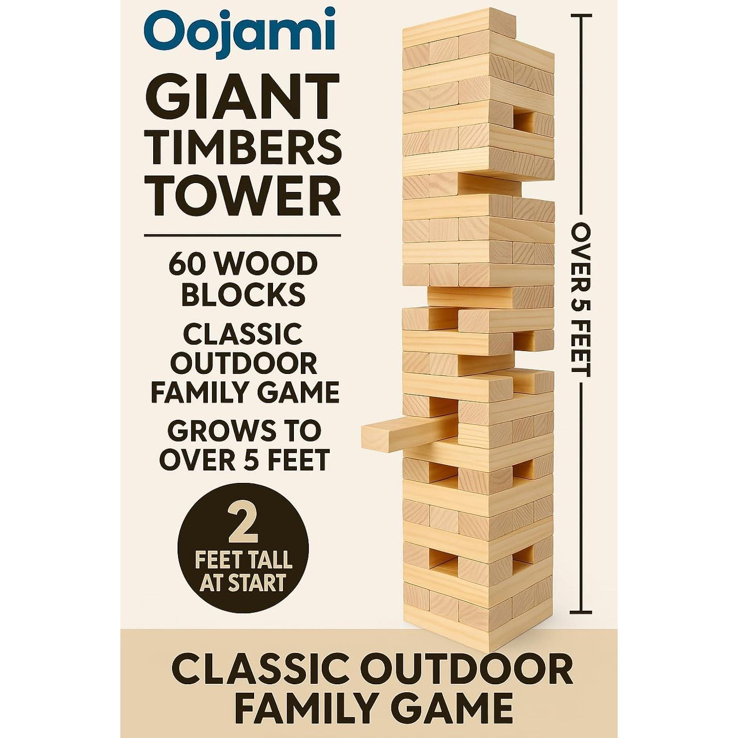 Torre de Maderas Gigantes Oojami - Juego de Apilamiento 0.76m a 1.52m