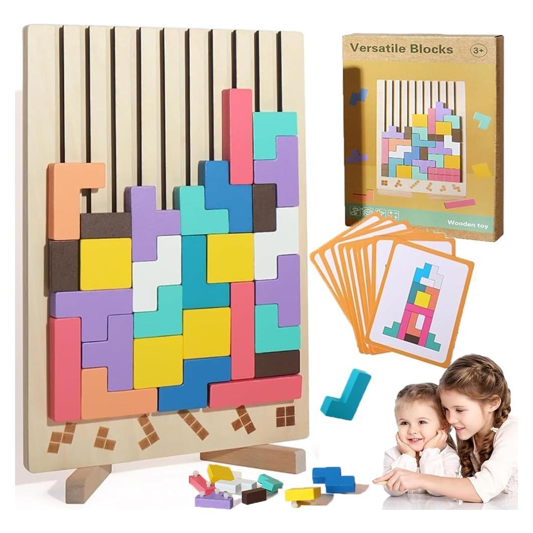 Rompecabezas apilable de madera FHNUVB 42 bloques 3D Montessori