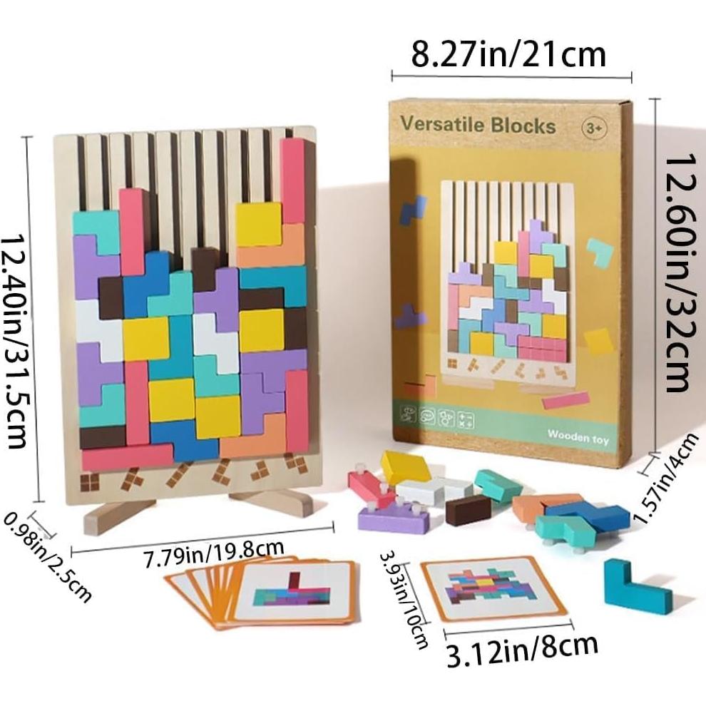 Rompecabezas apilable de madera FHNUVB 42 bloques 3D Montessori
