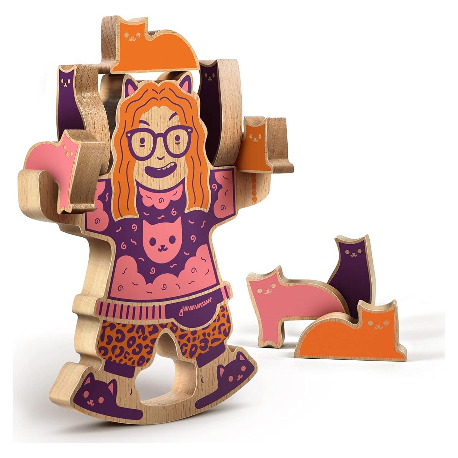 Juego de Equilibrio de Madera Loca de los Gatos Fred - 15 Gatos