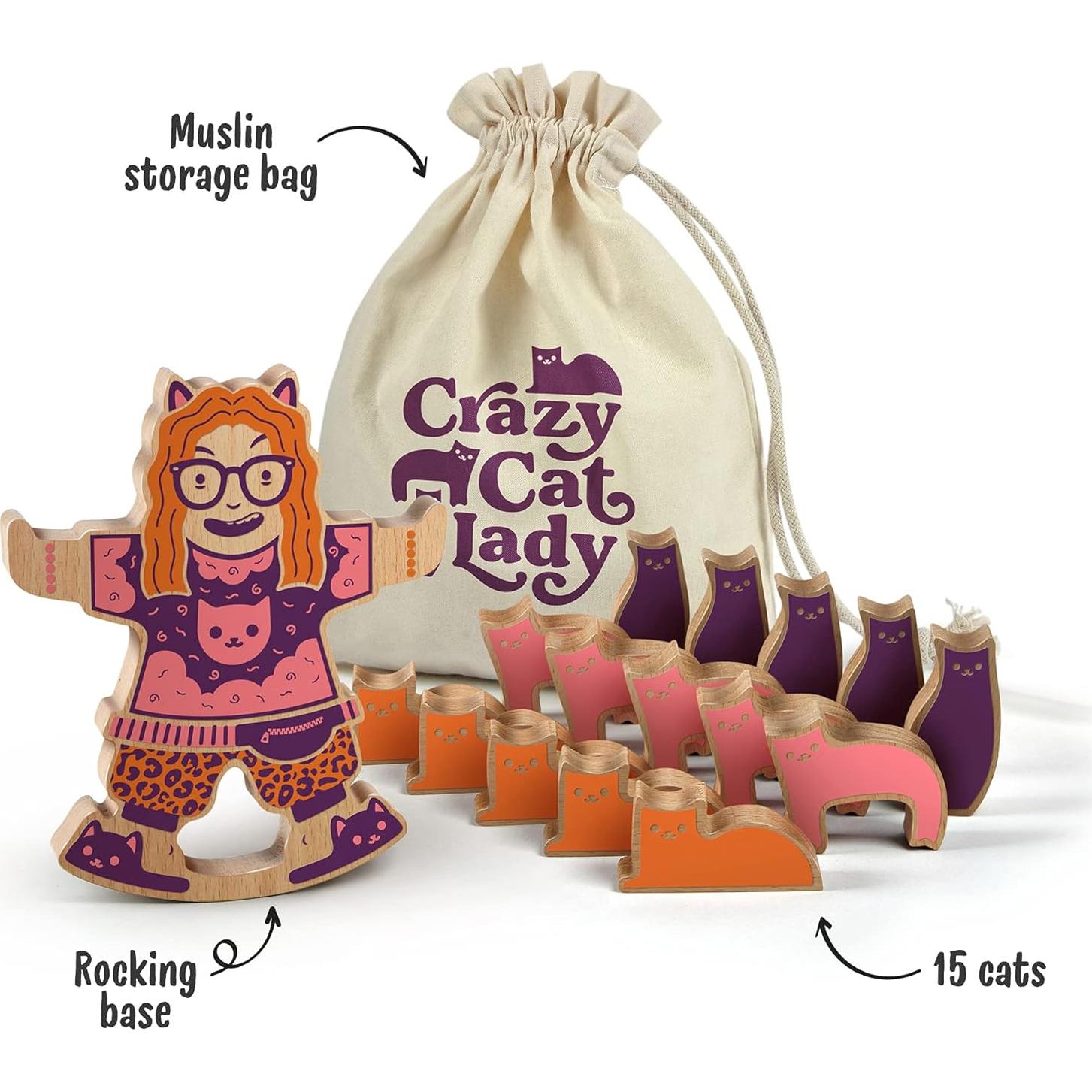 Juego de Equilibrio de Madera Loca de los Gatos Fred - 15 Gatos