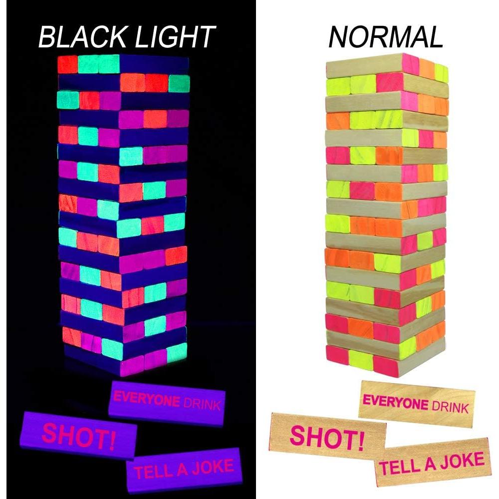 Juego de Bebida Torre de Caída con Luz Negra - 54 Bloques