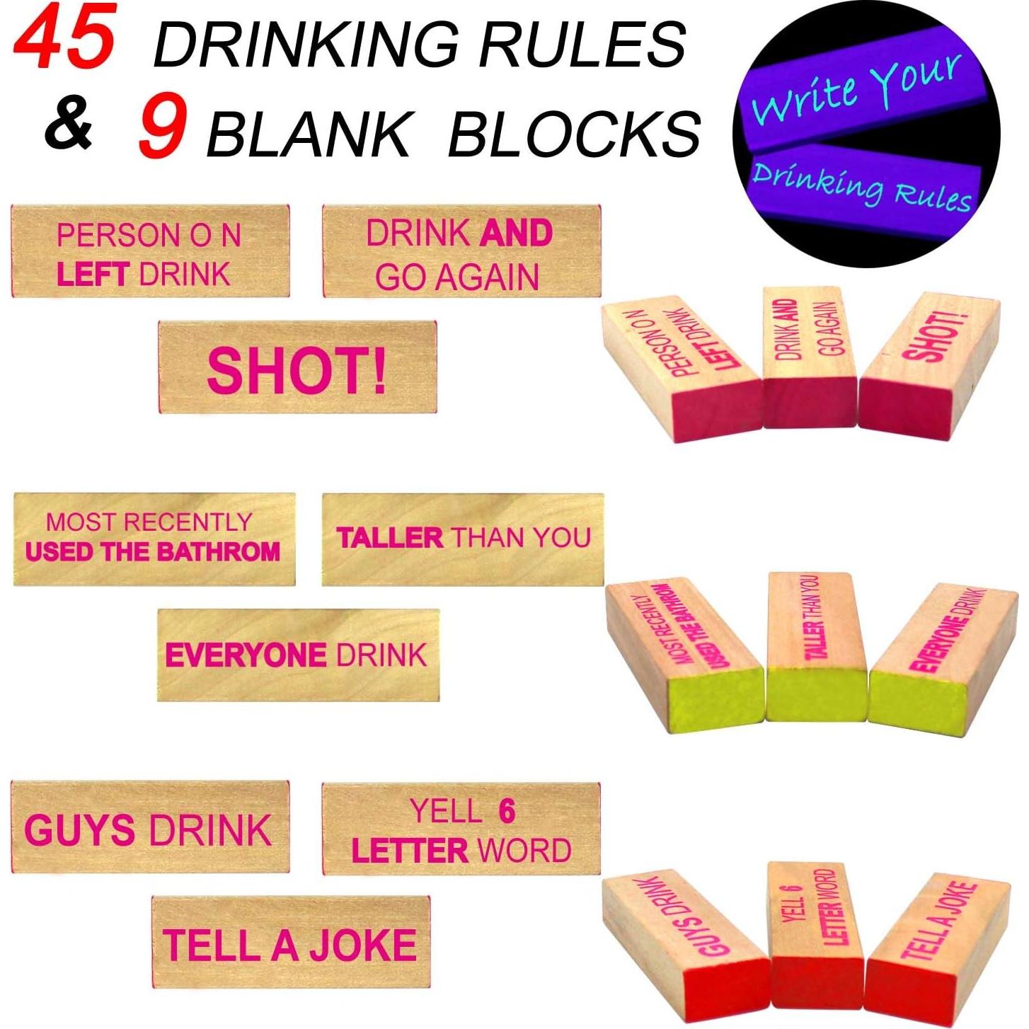 Juego de Bebida Torre de Caída con Luz Negra - 54 Bloques