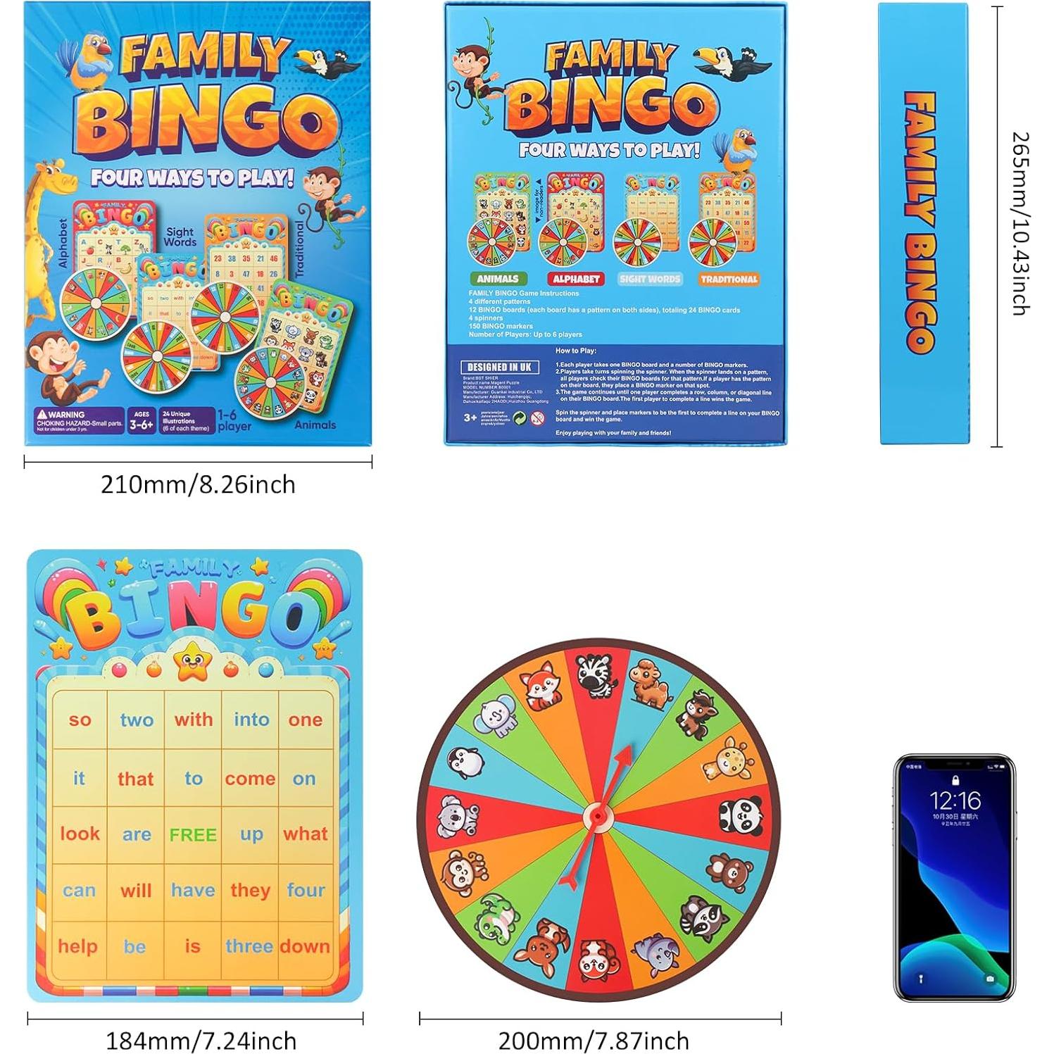 Juego de Bingo Familiar Travofun 4 en 1 para Niños 3+