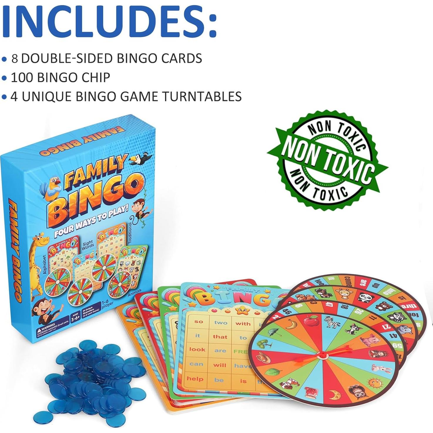 Juego de Bingo Familiar Travofun 4 en 1 para Niños 3+