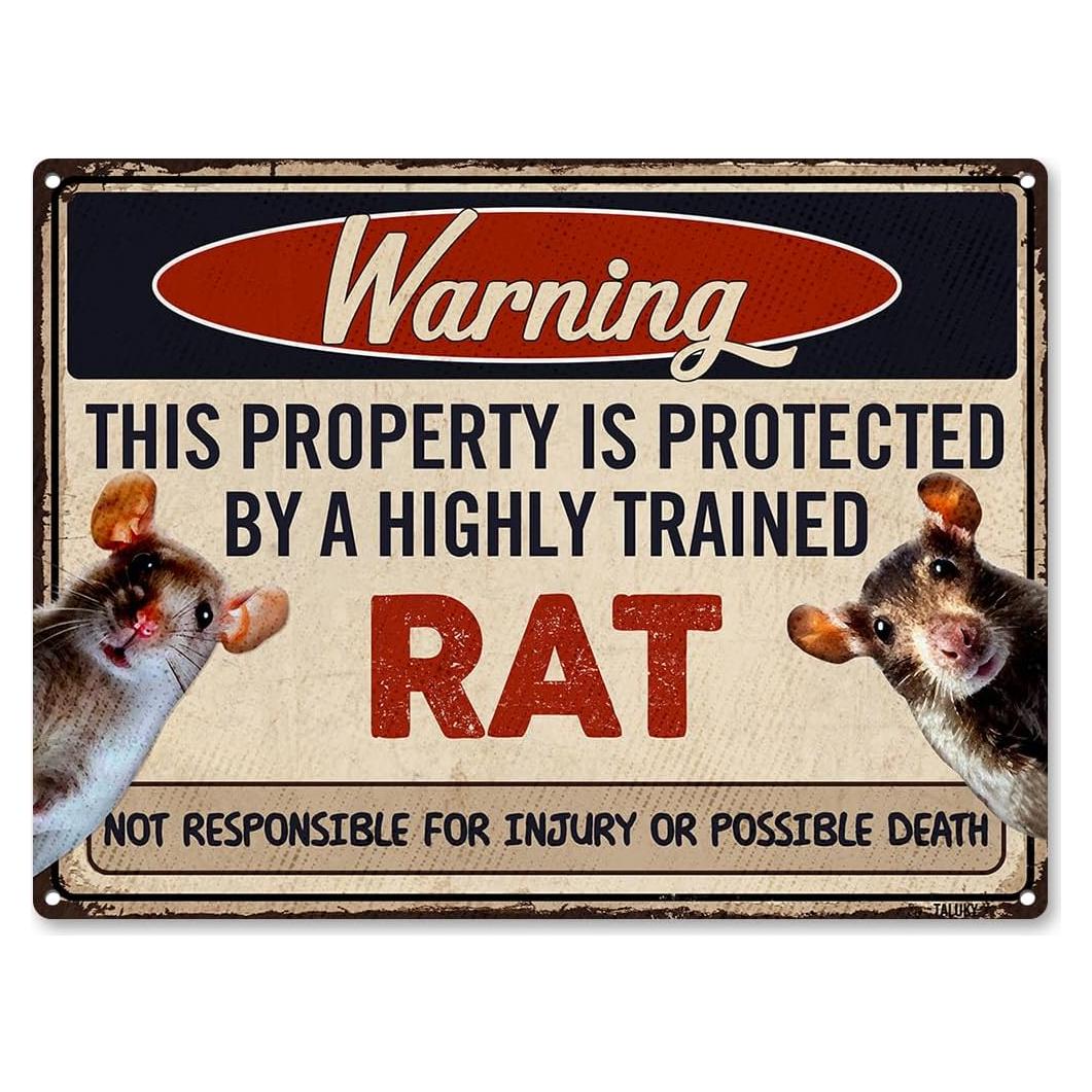 Cartel de Propiedad Protegida por Ratas TaLuky 28x23 cm Aluminio